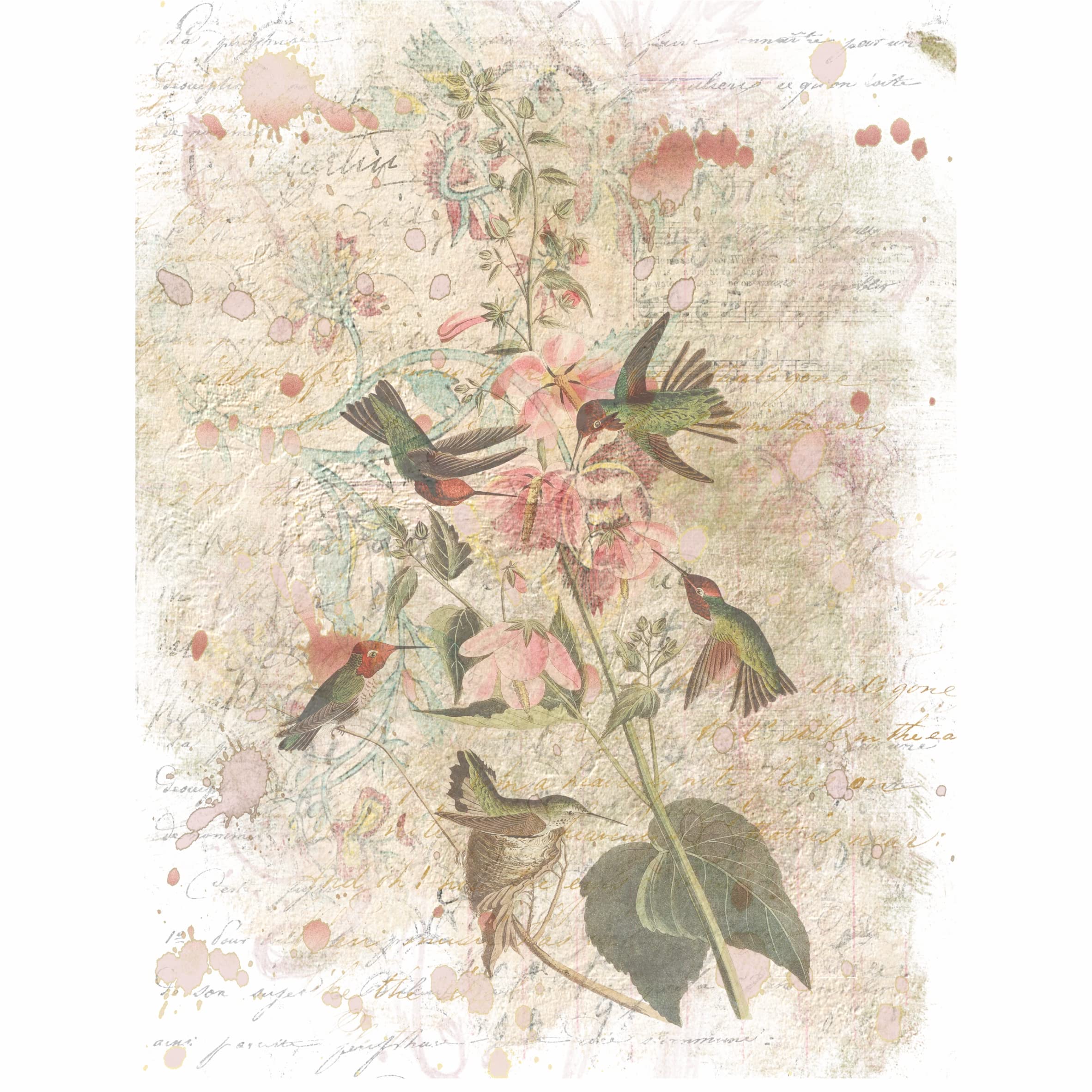 Birds in Branches Overlay Rice Paper, 20.32 x 26.67 cm - 6 Unique Printed Mulberry Paper Images 30gsm Visible Fibres for Decoupage Crafts Mixed Media Collage Art