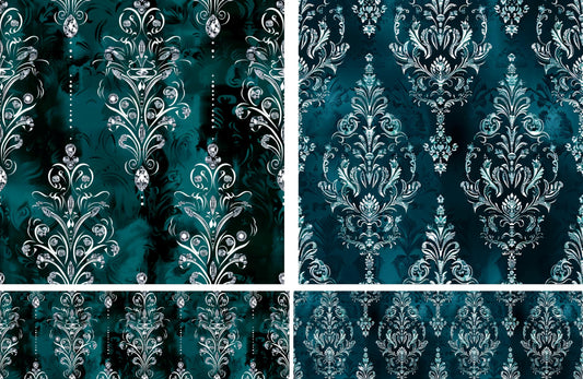 Teal Damask Decoupage Rice Papers, 8 x 11.5 inch (A4) - 4 Sheets | 16 Pieces | 8 Unique Designs | Versatile Christmas Designs for Art Projects & Crafting by CRAFT KREATIVELY
