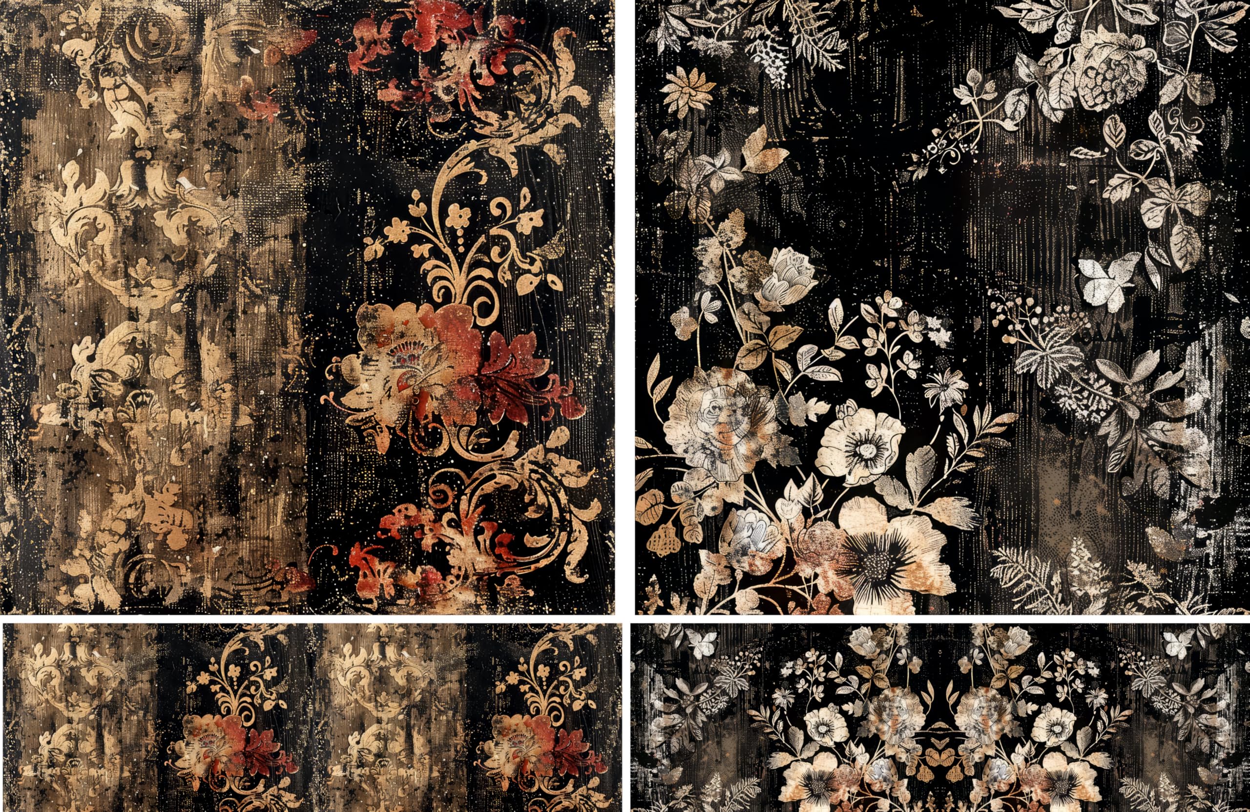 Dark Distressed Decoupage Rice Papers, 8 x 11.5 inch (A4) - 4 Sheets | 16 Pieces | 8 Unique Designs | Versatile Christmas Designs for Art Projects & Crafting by CRAFT KREATIVELY