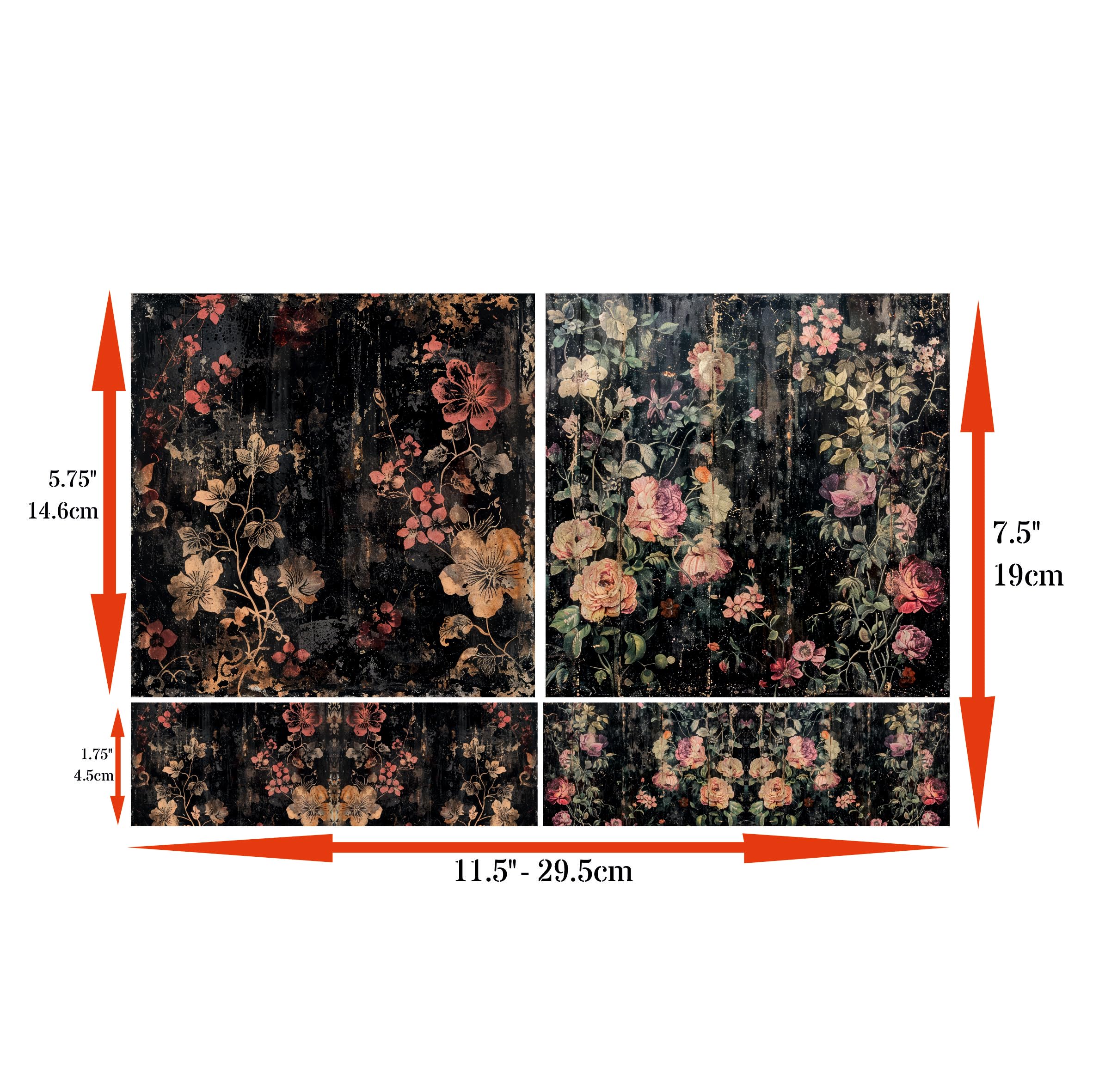 Dark Distressed Decoupage Rice Papers, 8 x 11.5 inch (A4) - 4 Sheets | 16 Pieces | 8 Unique Designs | Versatile Christmas Designs for Art Projects & Crafting by CRAFT KREATIVELY