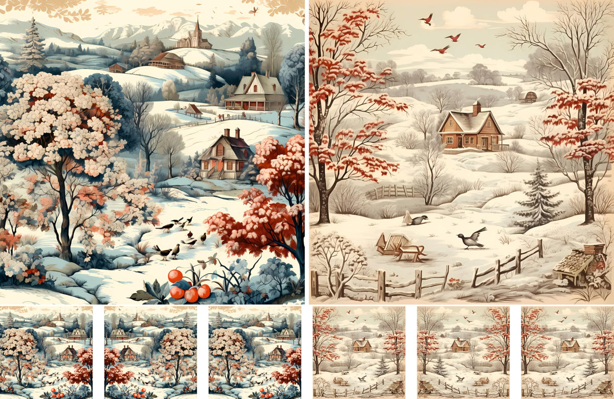 Winter Farm Decoupage Rice Papers, 8 x 11.5 inch (A4) - 4 Sheets | 32 Pieces | 8 Unique Designs | Versatile Christmas Designs for Art Projects & Crafting by CRAFT KREATIVELY