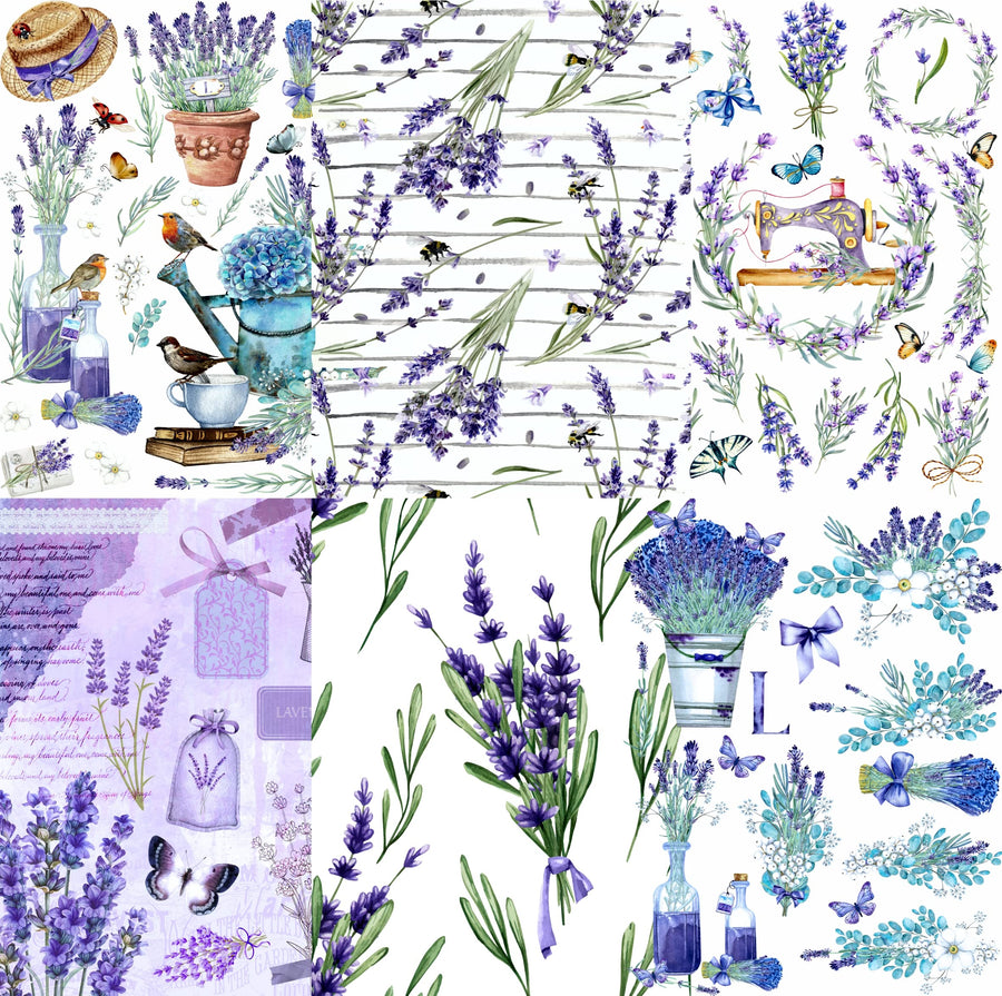 Lavender Theme Rice Paper, 20 x 26,6cm (6pc) - 6 Designs for Scrapbooking Cards Crafts, Decoupage by CRAFT KREATIVELY