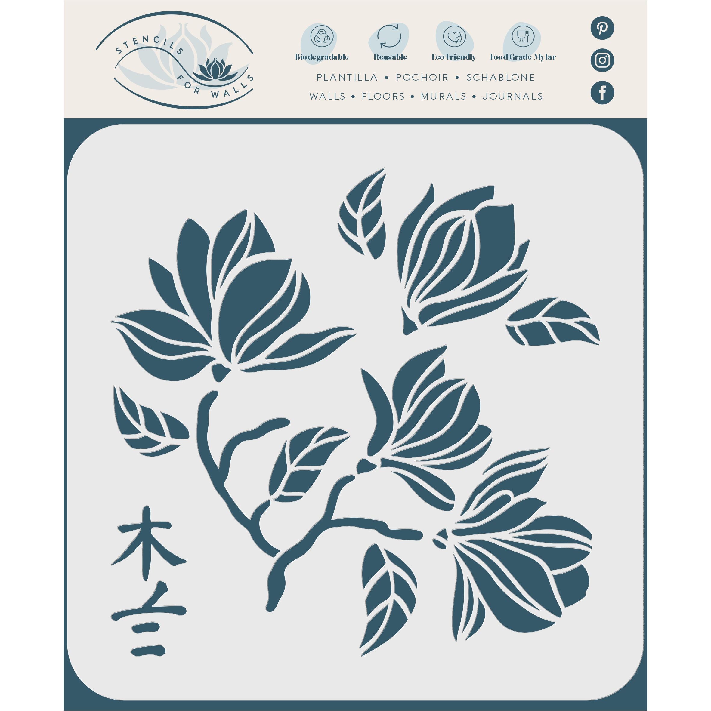 Magnolia Stencil - Classic Flower Floral Ancient Tree