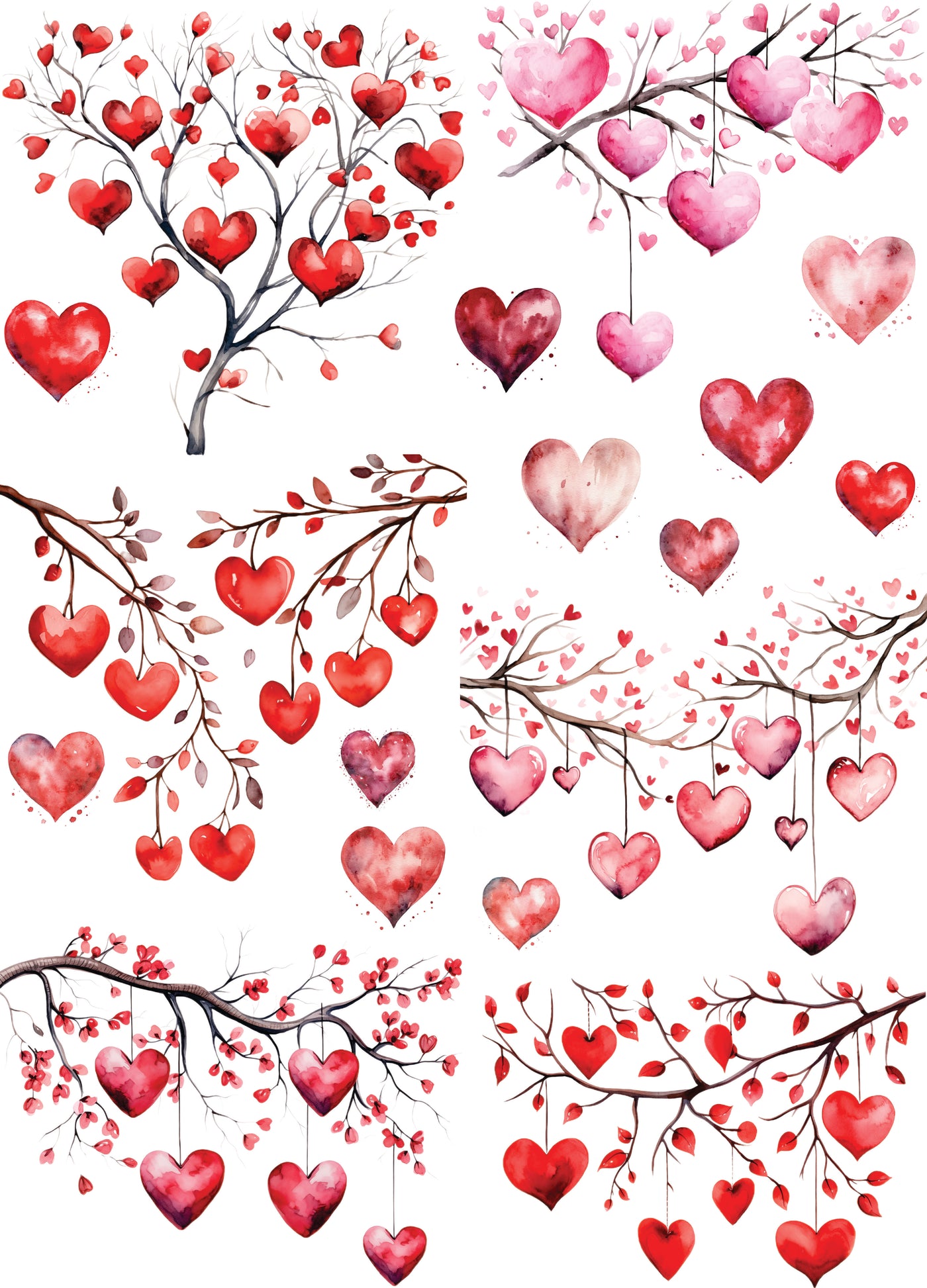 Heart Branches Rice Paper, 11.5 x 16 inch - for Decoupage Furniture Crafts