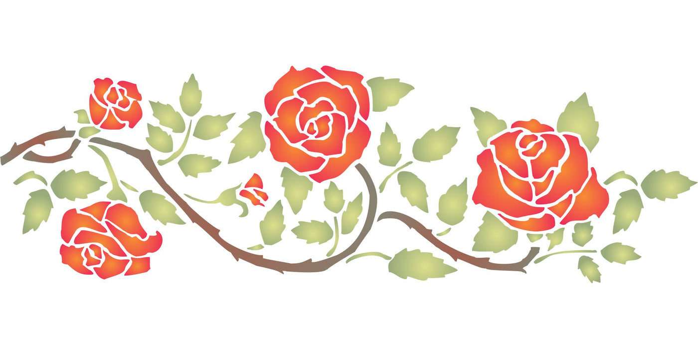 Rose Border Stencil, 14.5 x 4.5 inch - Classic Border Flower Rambling Rose