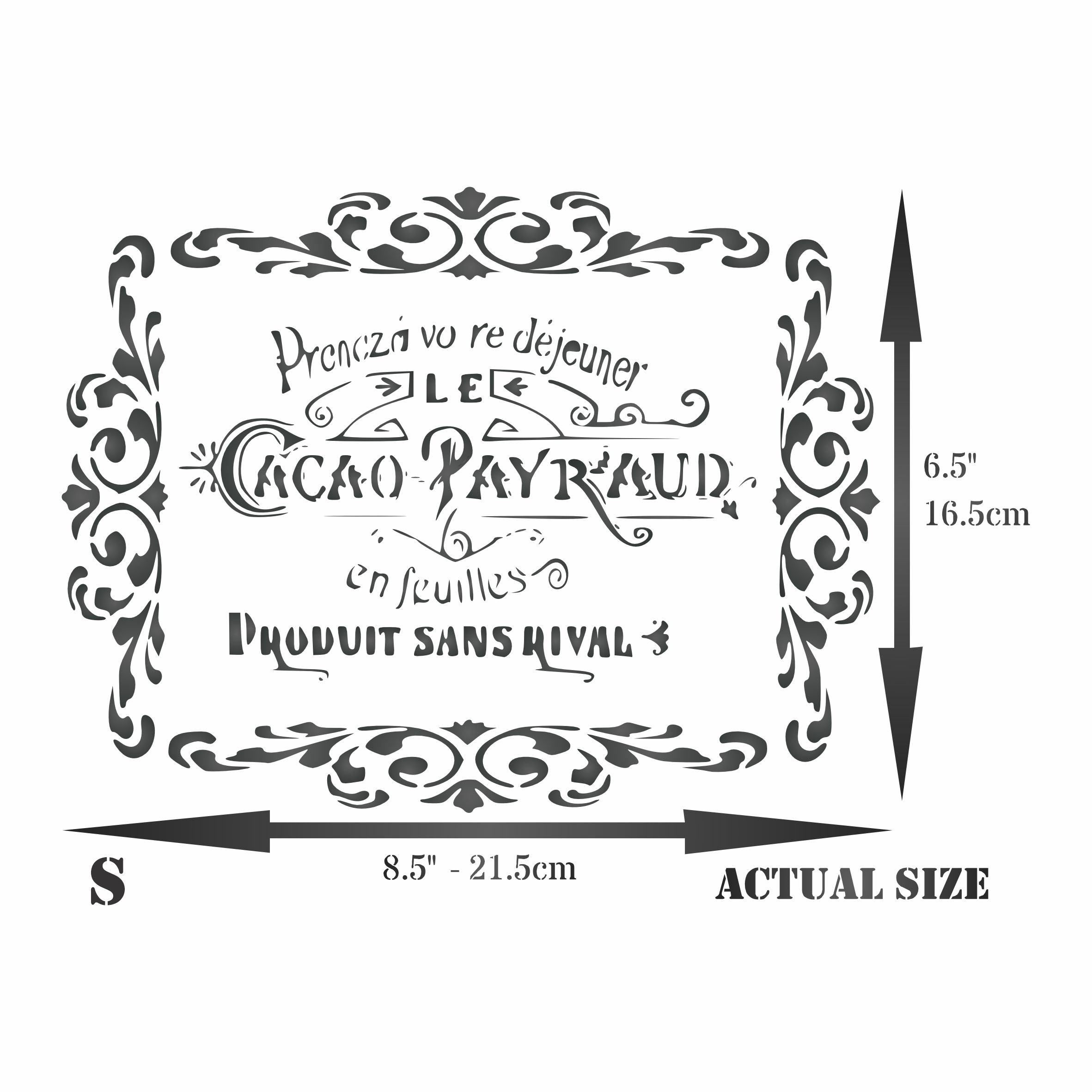 Cacao Payraud Stencil, 10.5 x 8.5 inch - Vintage French Themed Sign Label