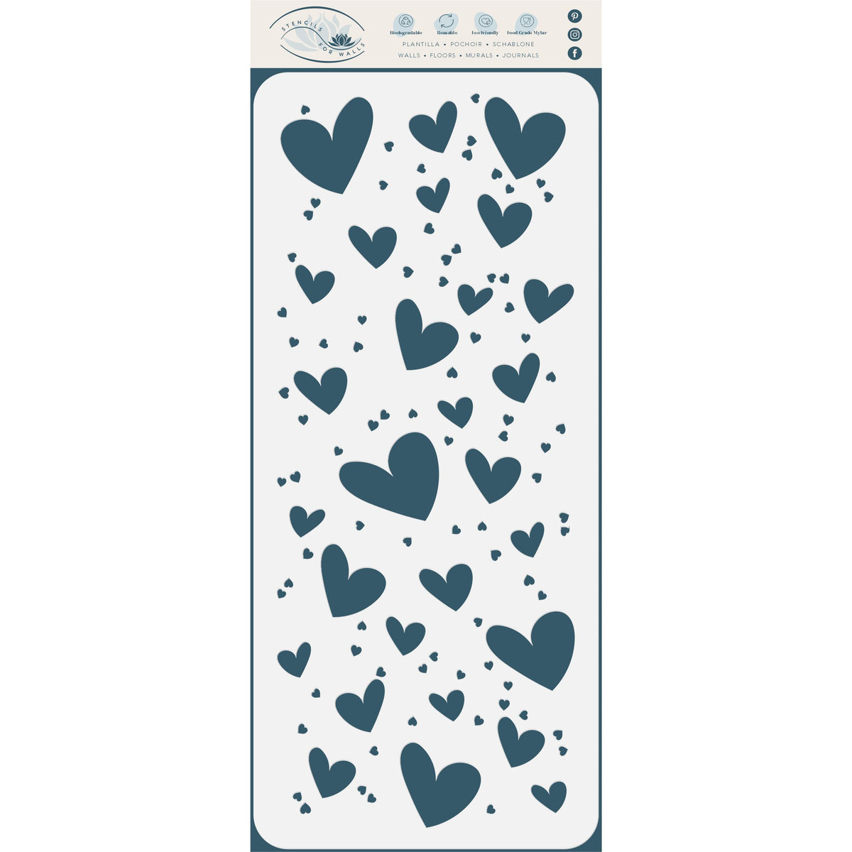 Slimline Hearts Stencil, 10.16 x 22.86 cm - Shape Heart Card Making Slimline DiesCards Template