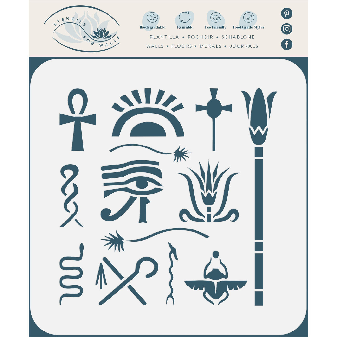 Egyptian Symbols Stencil - Classic Egypt Symbol Hyroglyphics