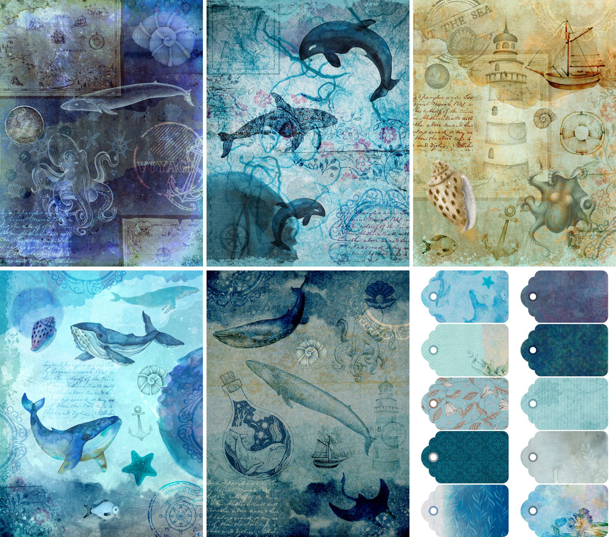 Ocean Decoupage Rice Paper, 20.32 x 26.67 cm - for Decoupage Scrapbooking Craft