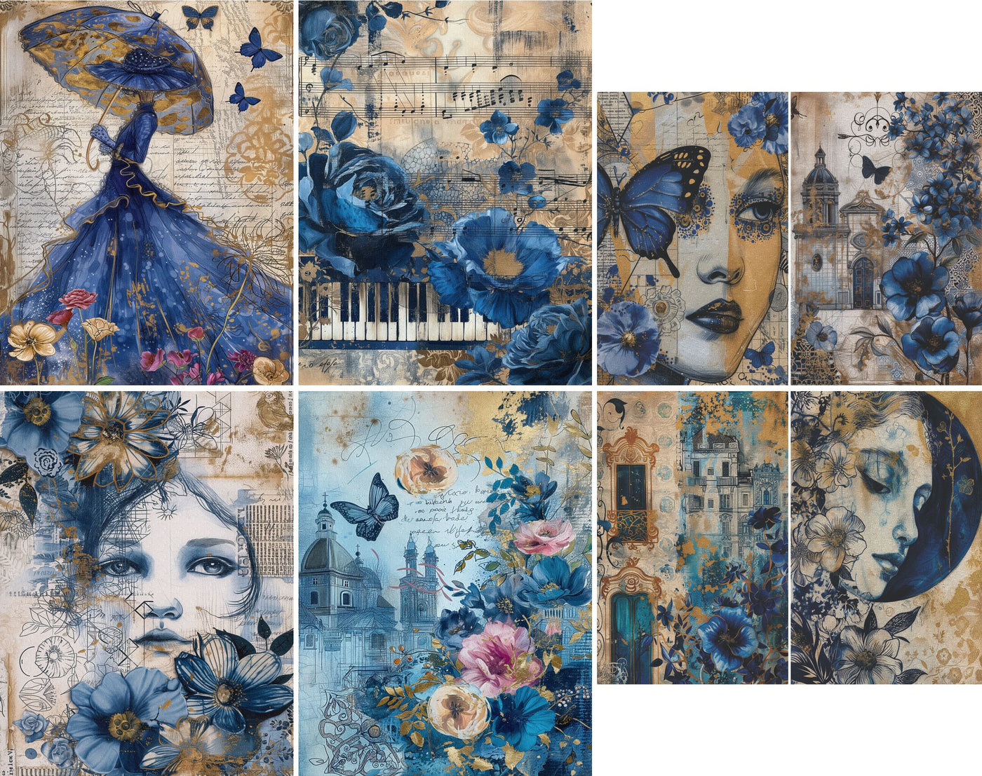 Blue Lady Decoupage Rice Paper, 8 x 10.5 inch - for Scrapbooking Cards Crafts