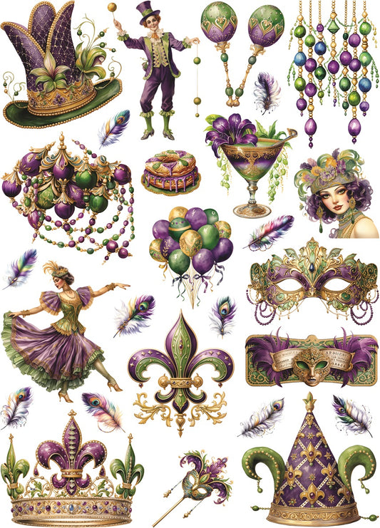 Mardi Gras Carnival Rice Paper, 29.21 x 40.64 cm - for Decoupage Furniture Crafts