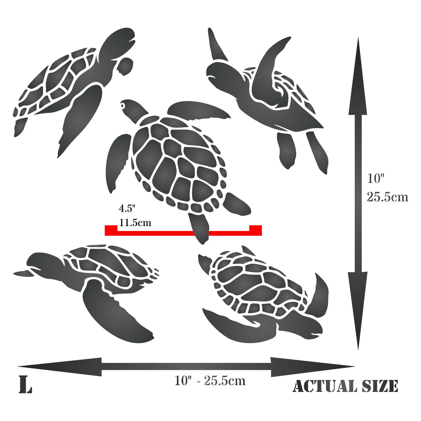 Turtles Stencil - Sea Ocean Nautical Seashore Reef Endangered