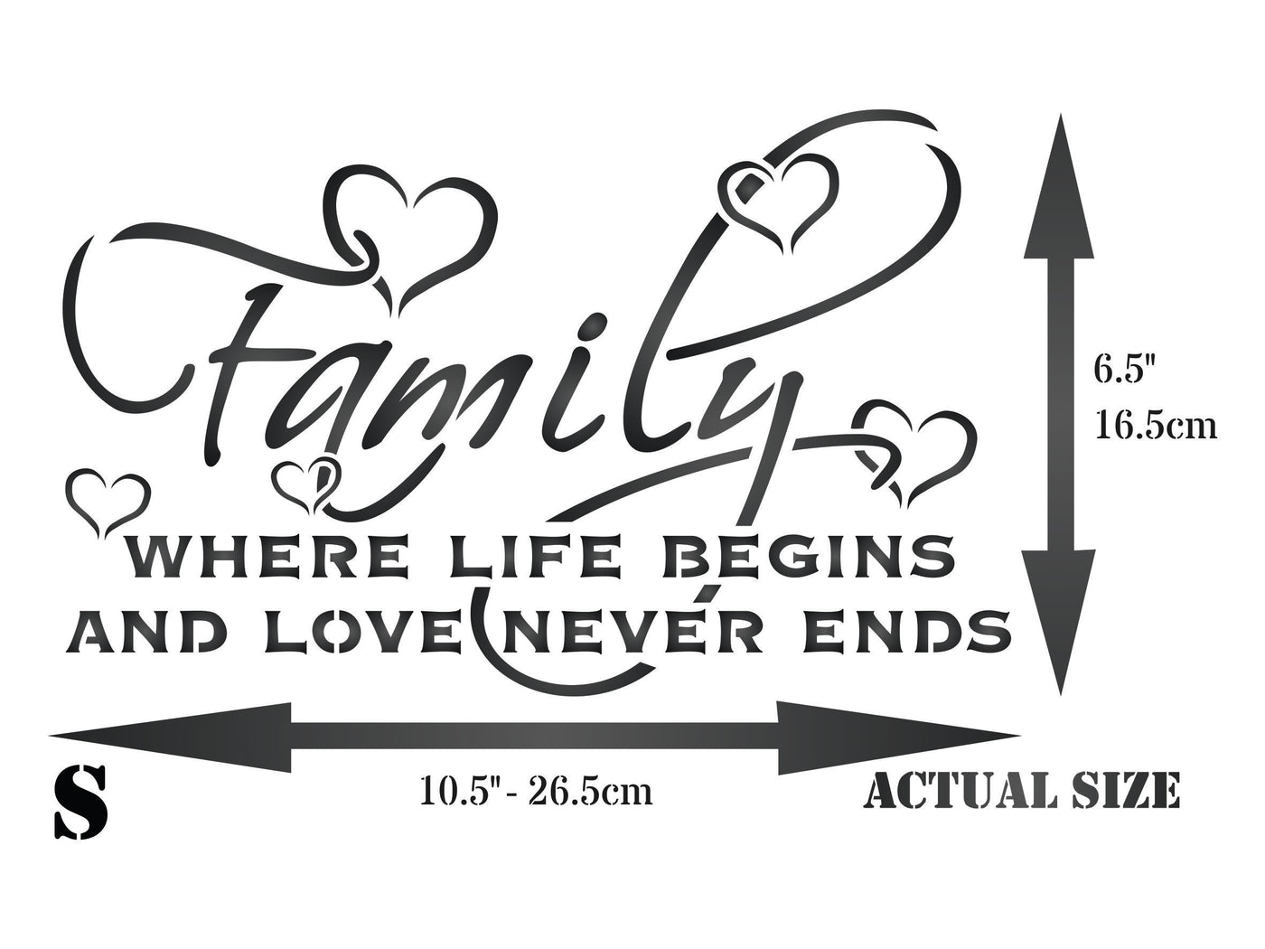 Family Stencil - Quote Saying Words 'Where Life Begins'