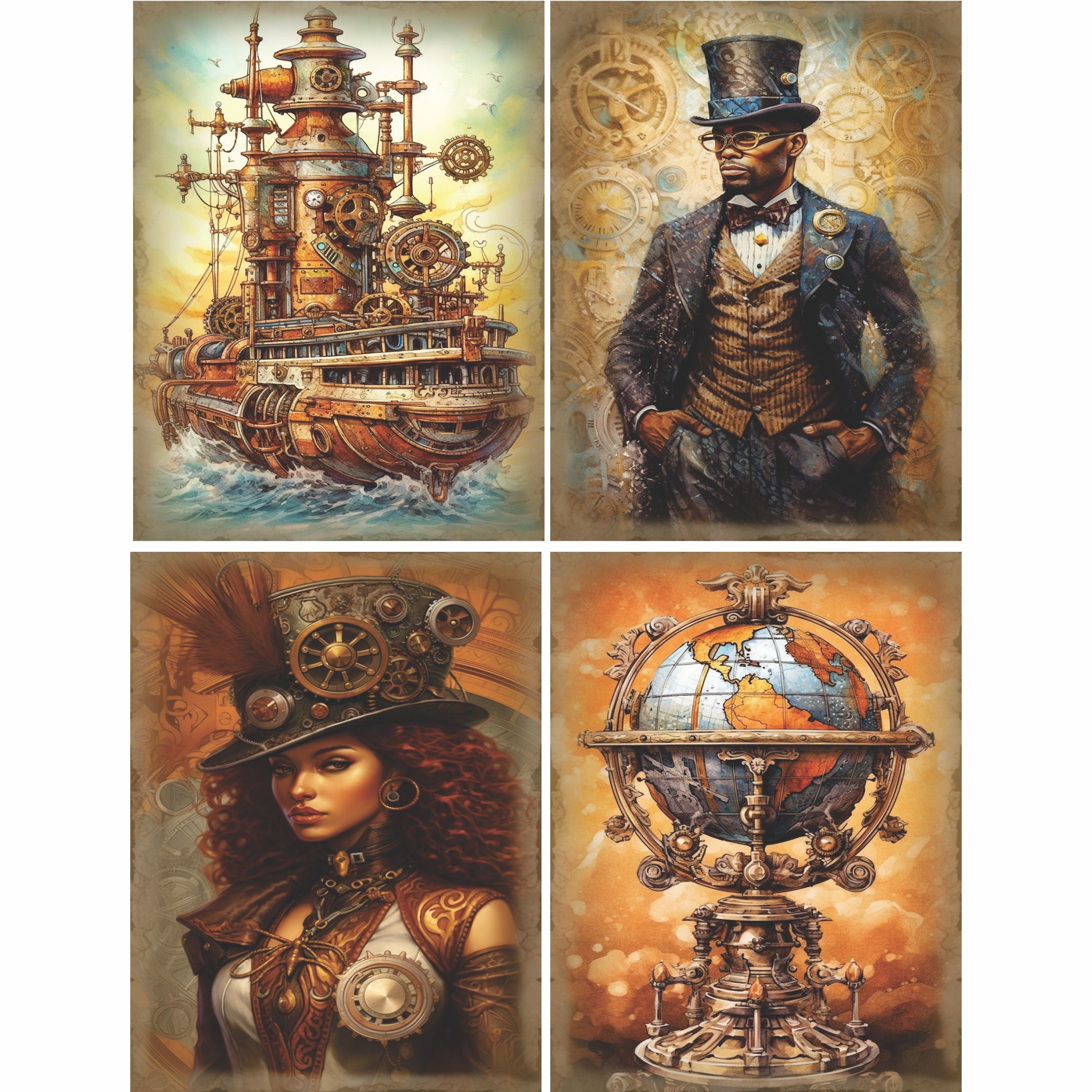 Steampunk Mulberry Rice Paper, 8 x 10.5 inch - for Decoupage Cards Crafts