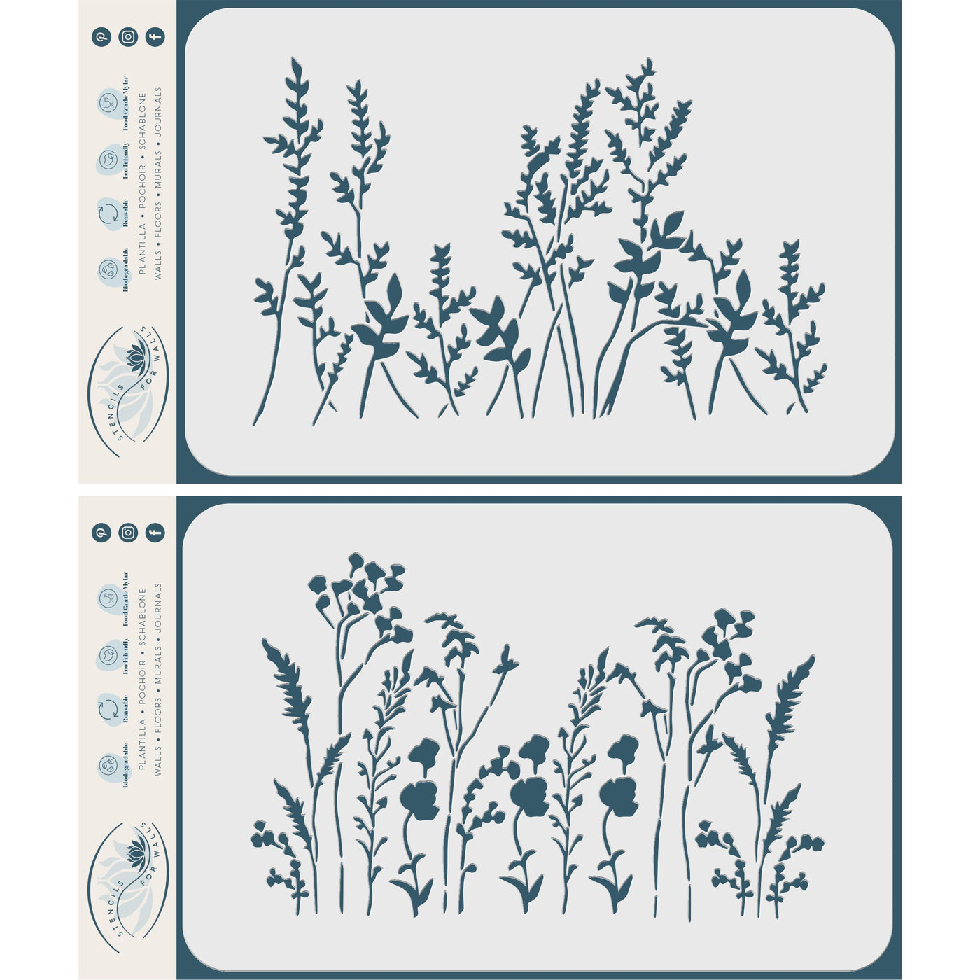 Grasses Stencil, 12 x 4.5 inch - 2pc Use Border Layering to add Texture and Design