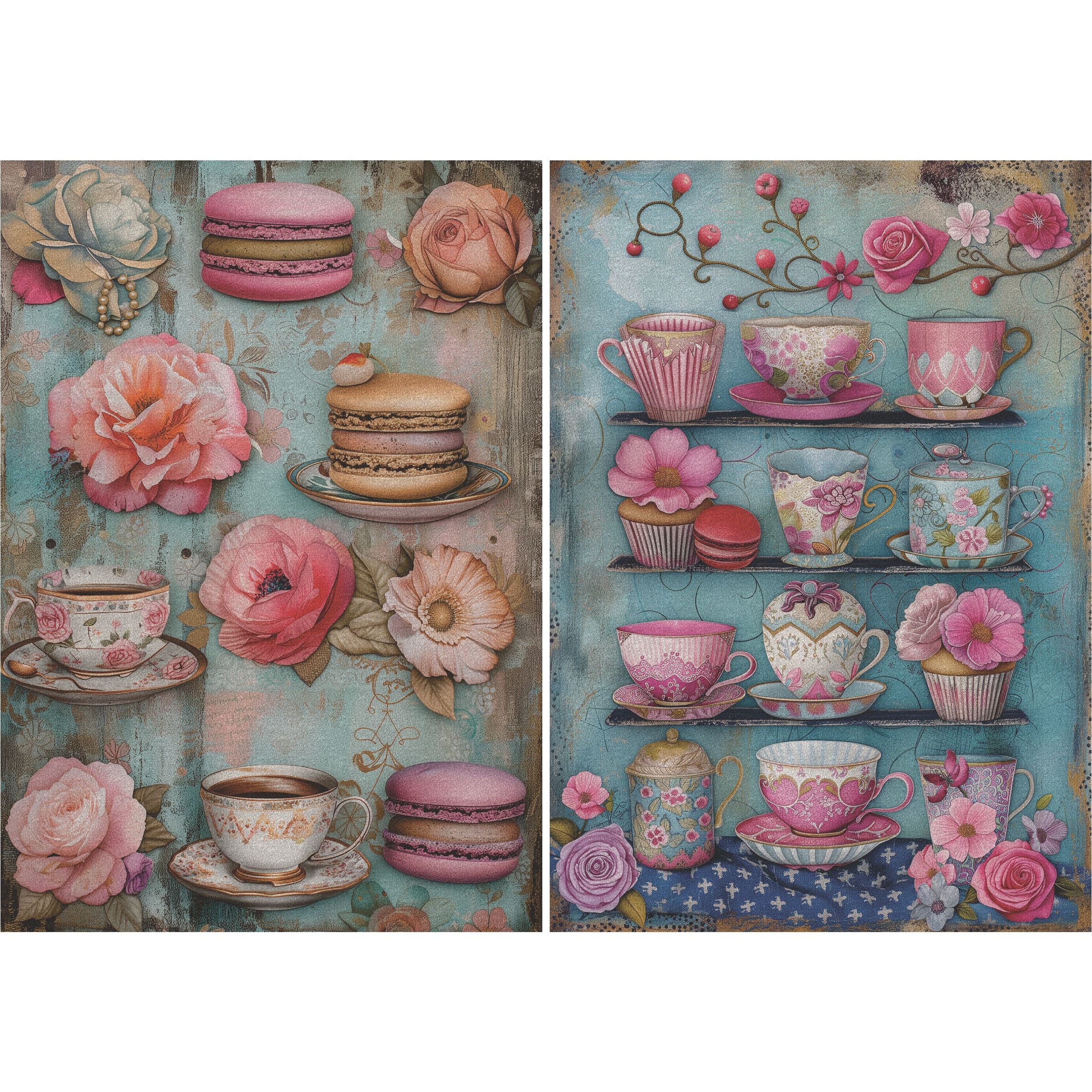 Tea Tand Macaroons Decoupage Rice Paper, 8 x 10.5 inch - for Scrapbooking Cards Crafts