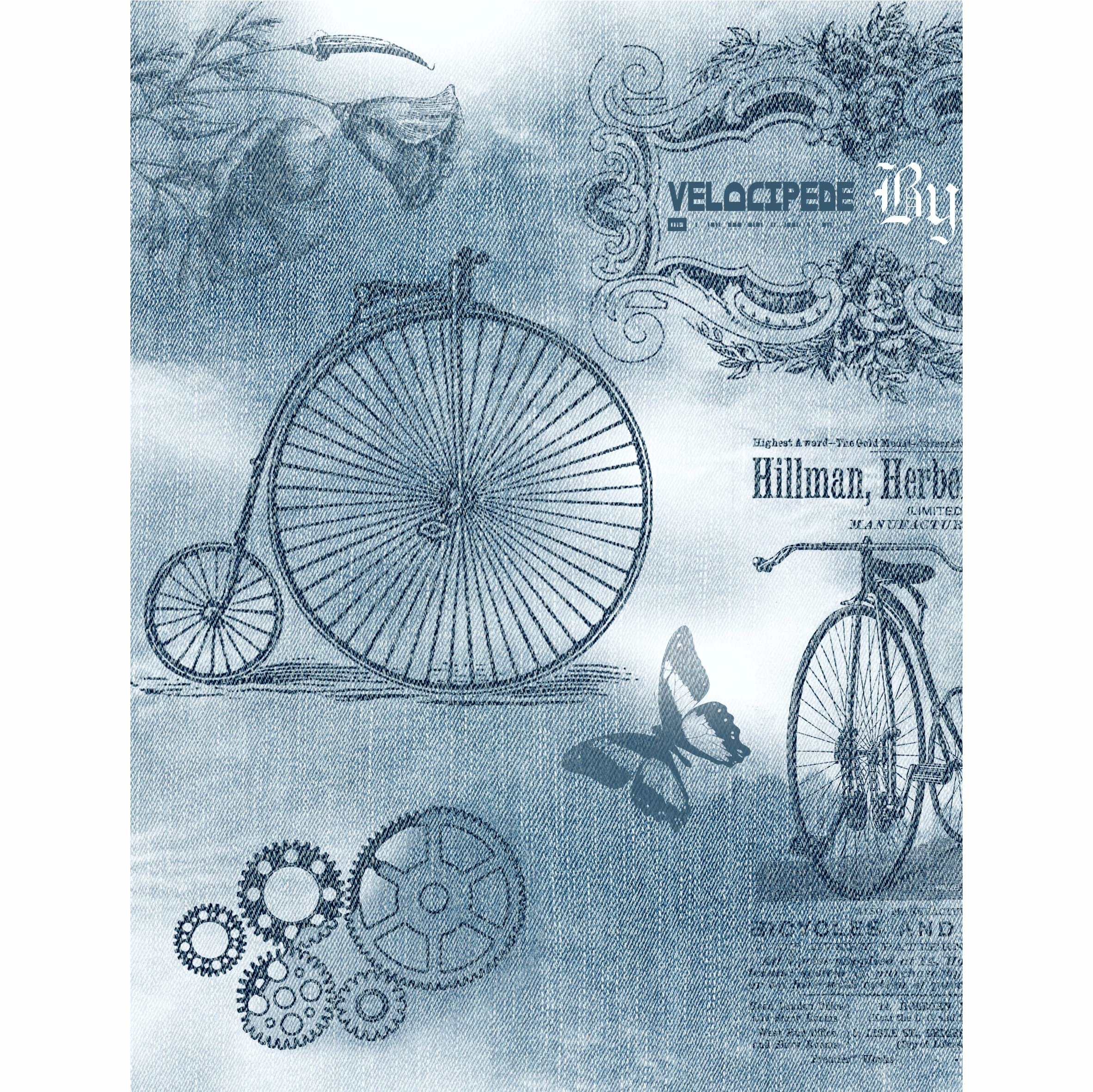 Denim Steampunk Mulberry Rice Paper, 20.5 x 26.5cm - 6 x Different Printed Mulberry Paper Images 30gsm Visible Fibres for Decoupage Crafts Mixed Media Collage Art
