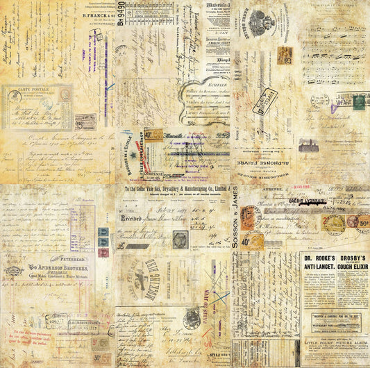 Script Background Rice Paper, 20.32 x 26.67 cm - 6 x Different Printed Mulberry Paper Images 30gsm Visible Fibres for Decoupage Crafts Mixed Media Collage Art
