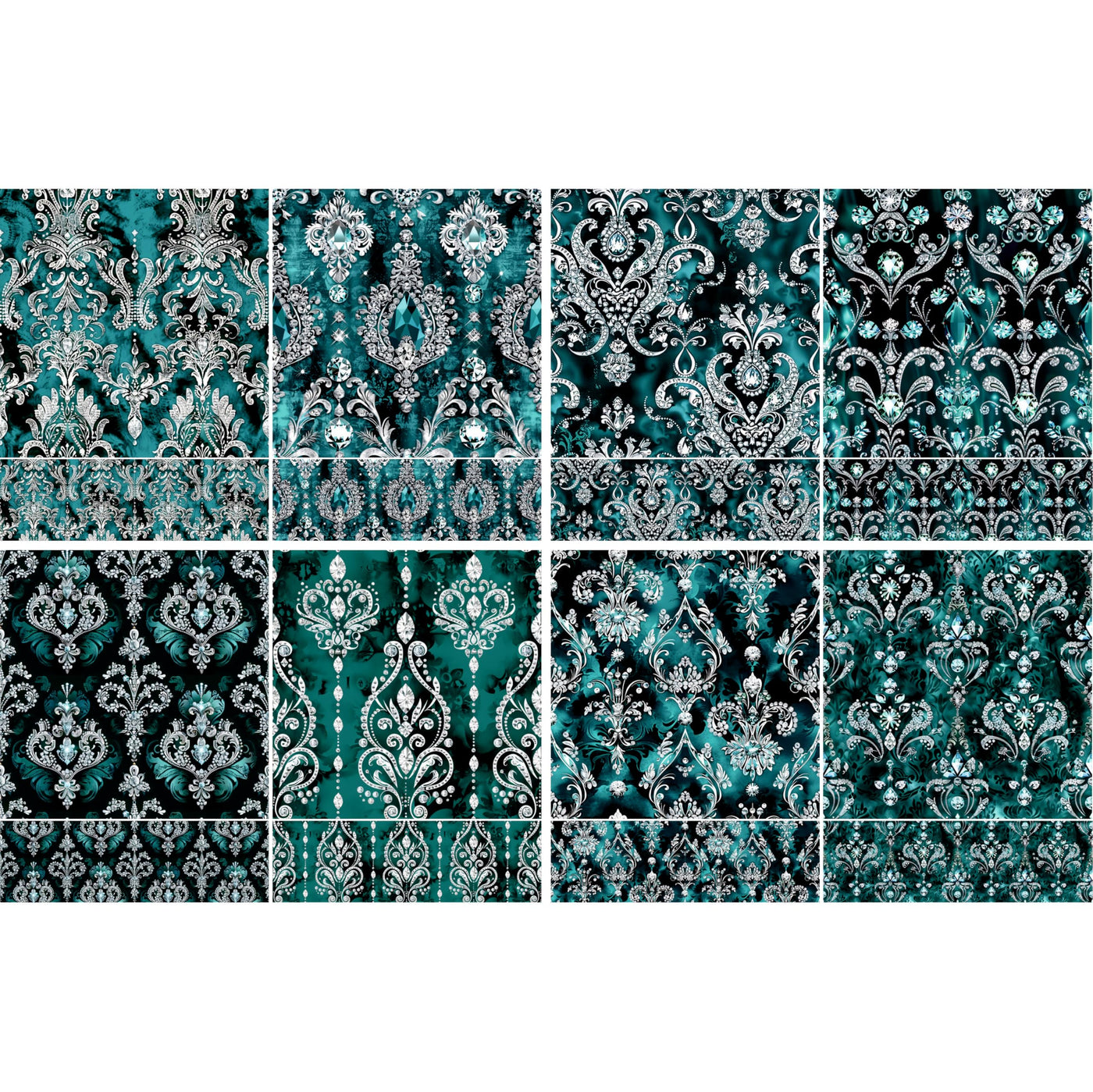 Crystal Damask Decoupage Rice Papers, 8 x 11.5 inch (A4) - 4 Sheets | 16 Pieces | 8 Unique Designs | Versatile Christmas Designs for Art Projects & Crafting by CRAFT KREATIVELY