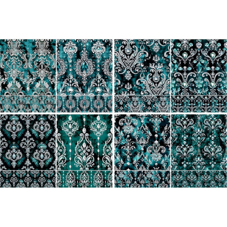 Crystal Damask Decoupage Rice Papers, 8 x 11.5 inch (A4) - 4 Sheets | 16 Pieces | 8 Unique Designs | Versatile Christmas Designs for Art Projects & Crafting by CRAFT KREATIVELY