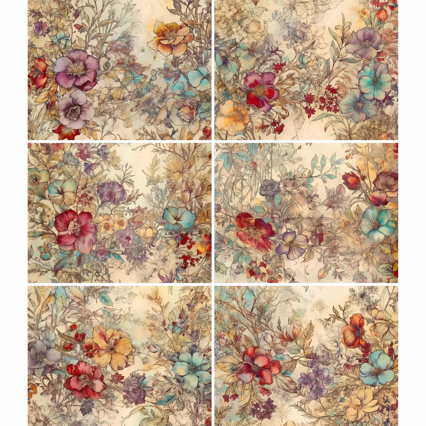 Abstract Flora Rice Papers – Decoupage Paper 6x Designs for Collage, Mixed Media, Card Making & Crafts, Decoupage by CRAFT KREATIVELY