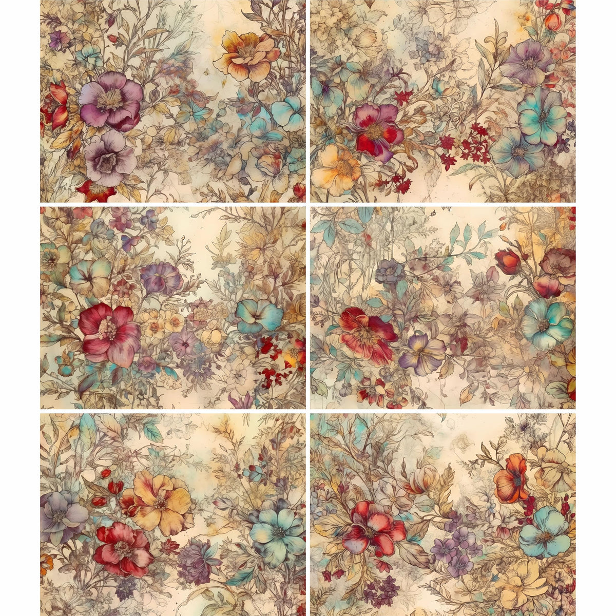Abstract Flora Rice Papers – Decoupage Paper 6x Designs for Collage, Mixed Media, Card Making & Crafts, Decoupage by CRAFT KREATIVELY