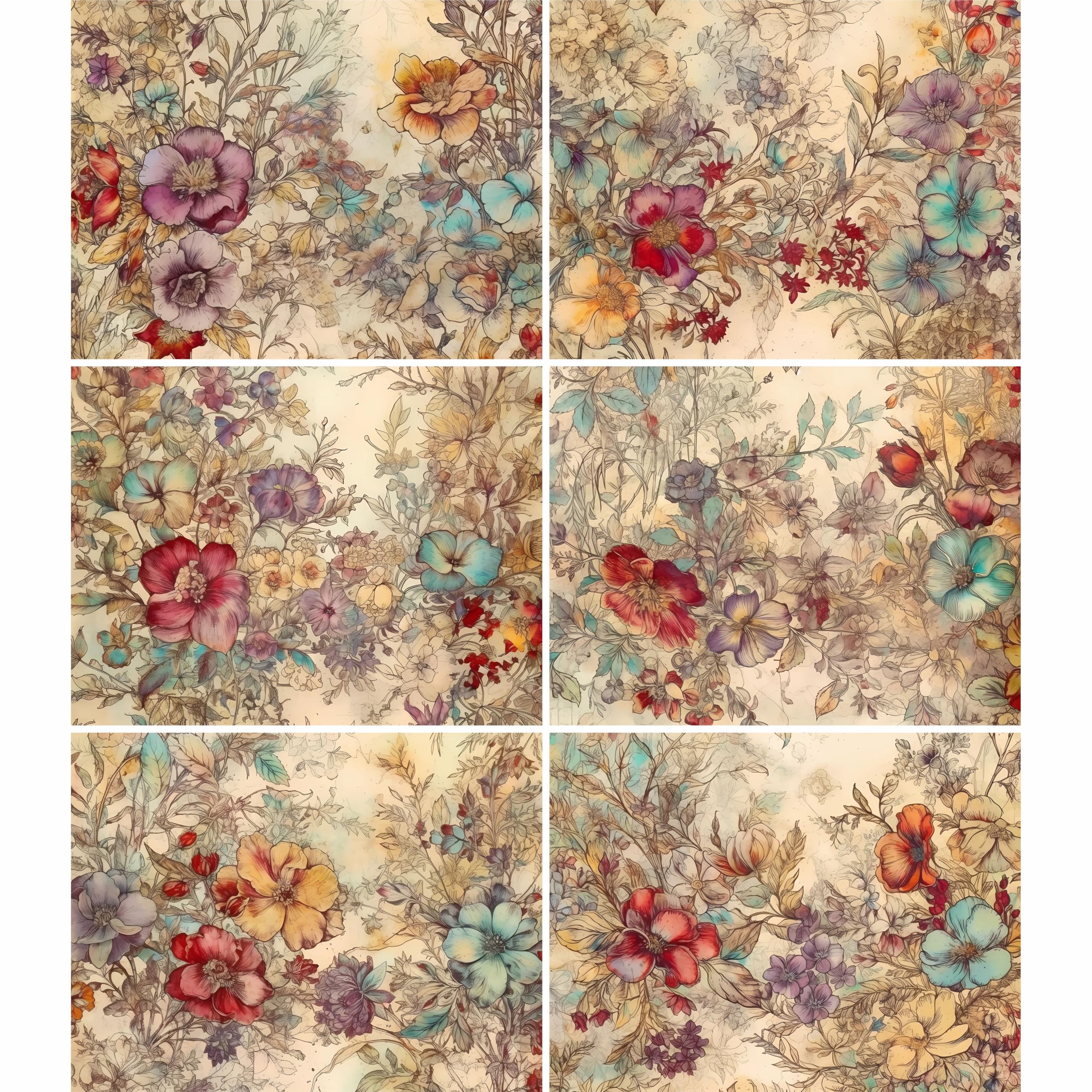 Abstract Flora Rice Papers – Decoupage Paper 6x Designs for Collage, Mixed Media, Card Making & Crafts, Decoupage by CRAFT KREATIVELY