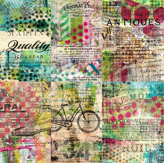 Mixed Media Rice Paper, 20.32 x 26.67 cm - 6 x Different Printed Mulberry Paper Images 30gsm Visible Fibres for Decoupage Crafts Mixed Media Collage Art
