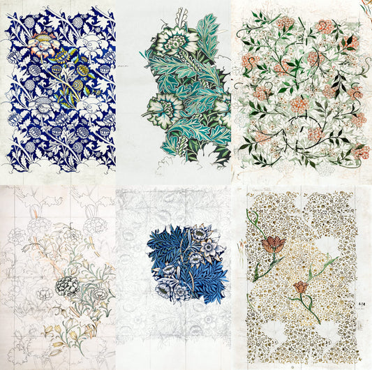 Pattern Theme Mulberry Rice Paper, 20.32 x 26.67 cm - 6 Unique Printed Mulberry Paper Images 30gsm Visible Fibres for Decoupage Crafts Mixed Media Collage Art