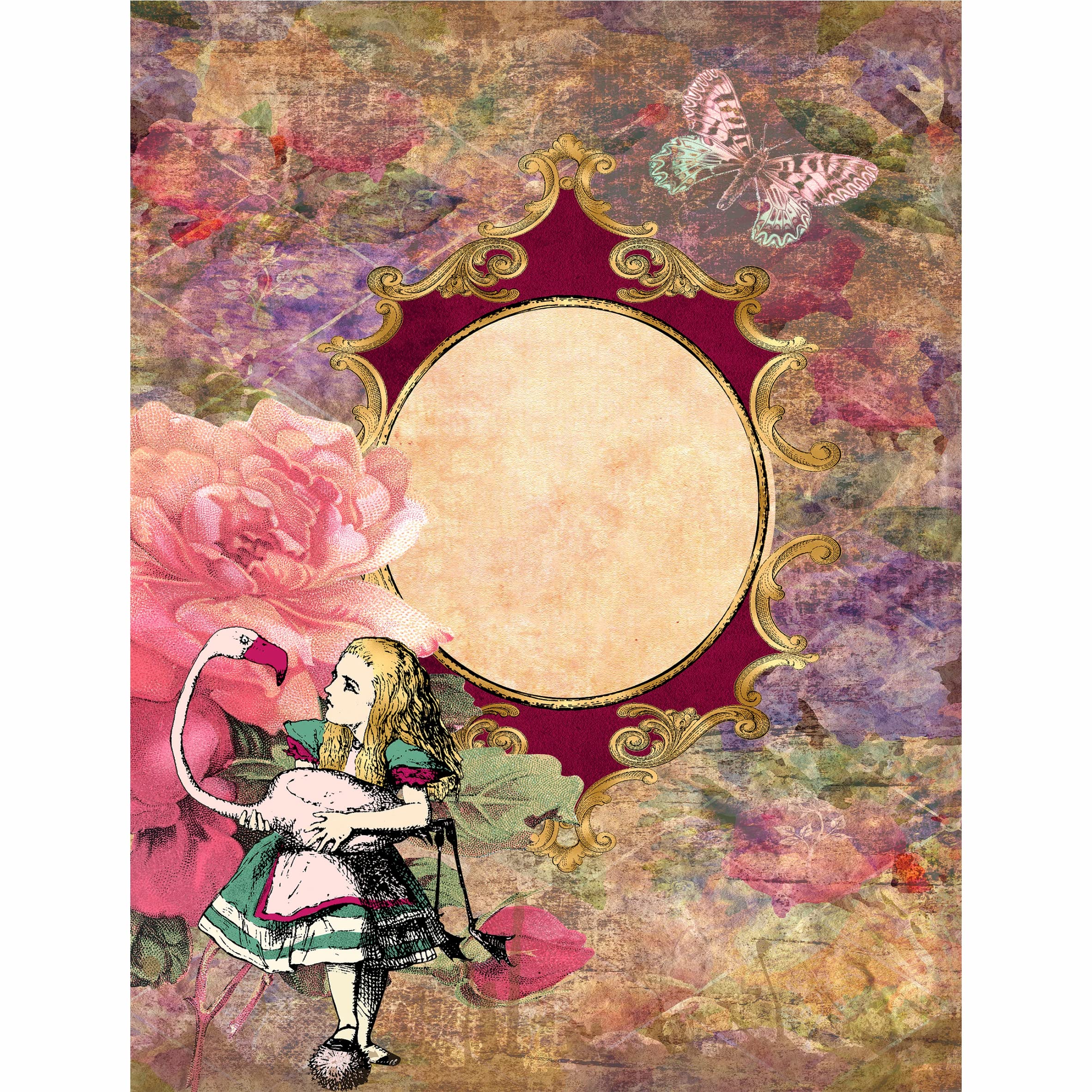 Alice Theme Mulberry Rice Paper, 20.5 x 26.5cm - 6 x Different Printed Mulberry Paper Images 30gsm Visible Fibres for Decoupage Crafts Mixed Media Collage Art