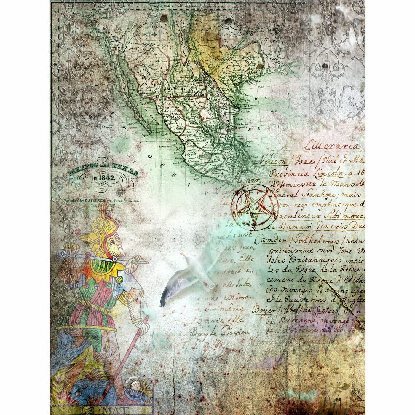 Antique Background Mulberry Rice Paper, 20.5 x 26.5cm - 6 x Different Printed Mulberry Paper Images 30gsm Visible Fibres for Decoupage Crafts Mixed Media Collage Art