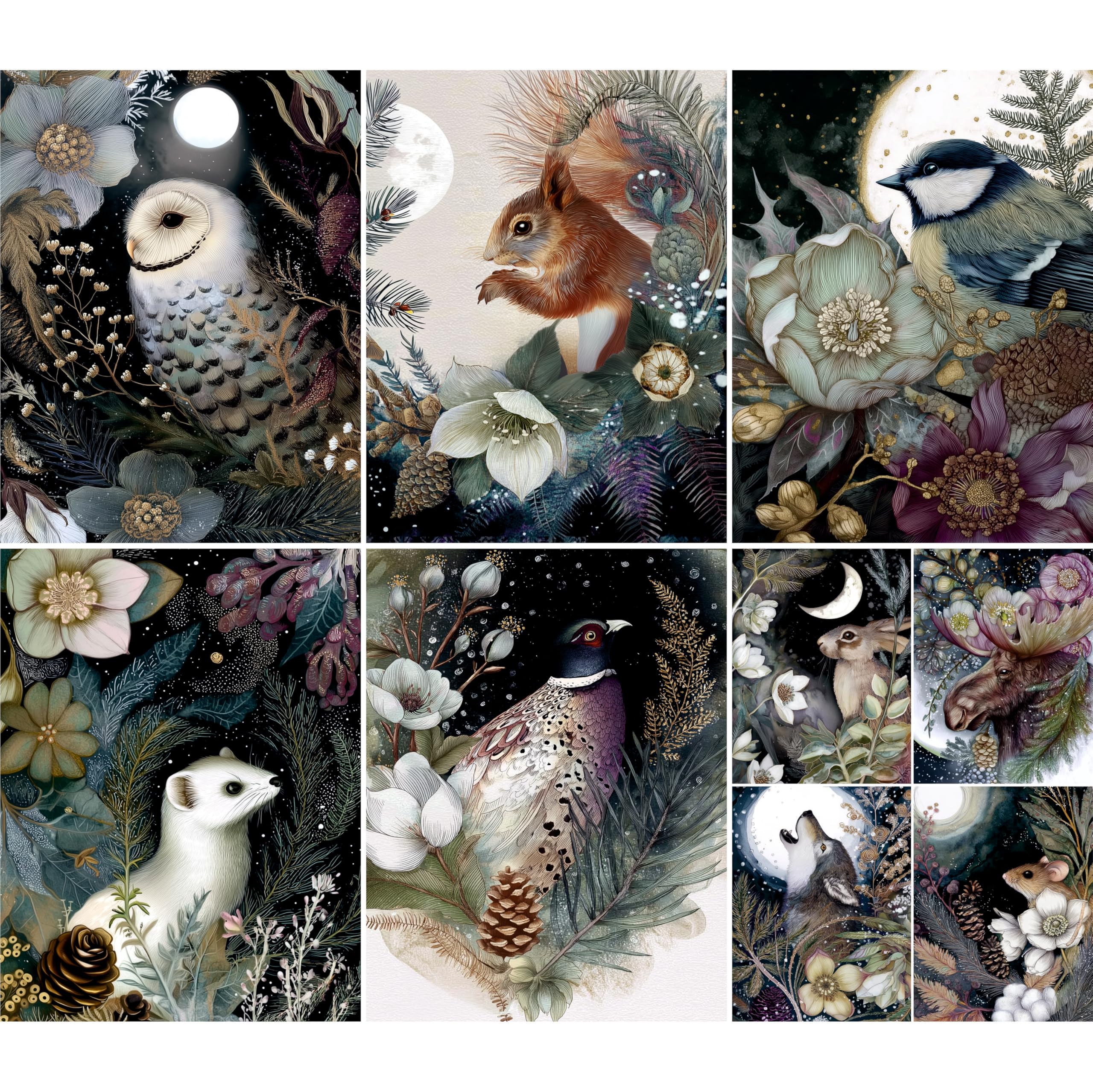 Decoupage Rice Papers - 6 Pieces | 6 Unique Designs | Versatile Decoupage Designs for Art Projects & Crafting by CRAFT KREATIVELY (Winter)