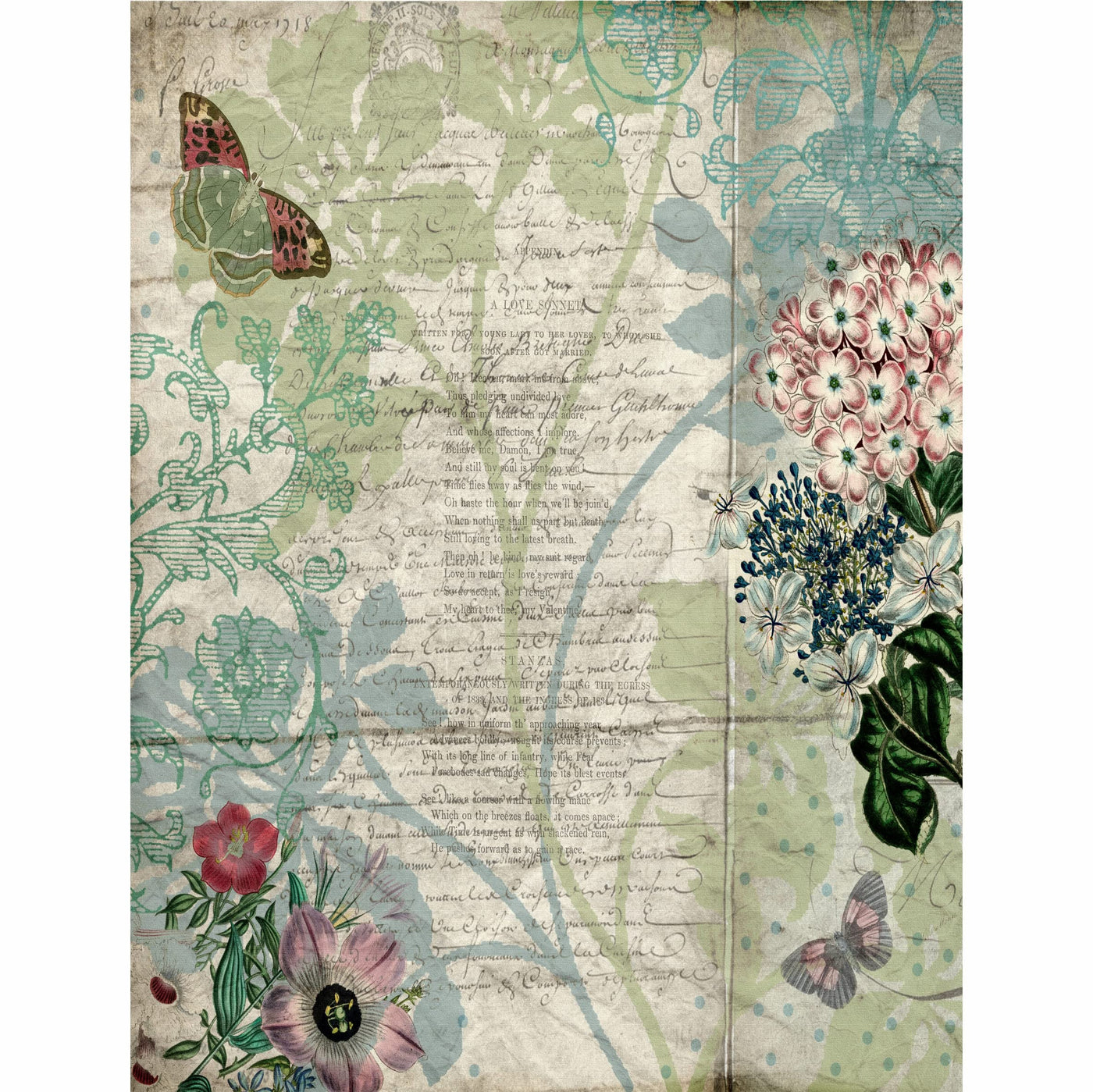 Distressed Wallpaper Rice Paper, 20.32 x 26.67 cm - 6 x Different Printed Mulberry Paper Images 30gsm Visible Fibres for Decoupage Crafts Mixed Media Collage Art