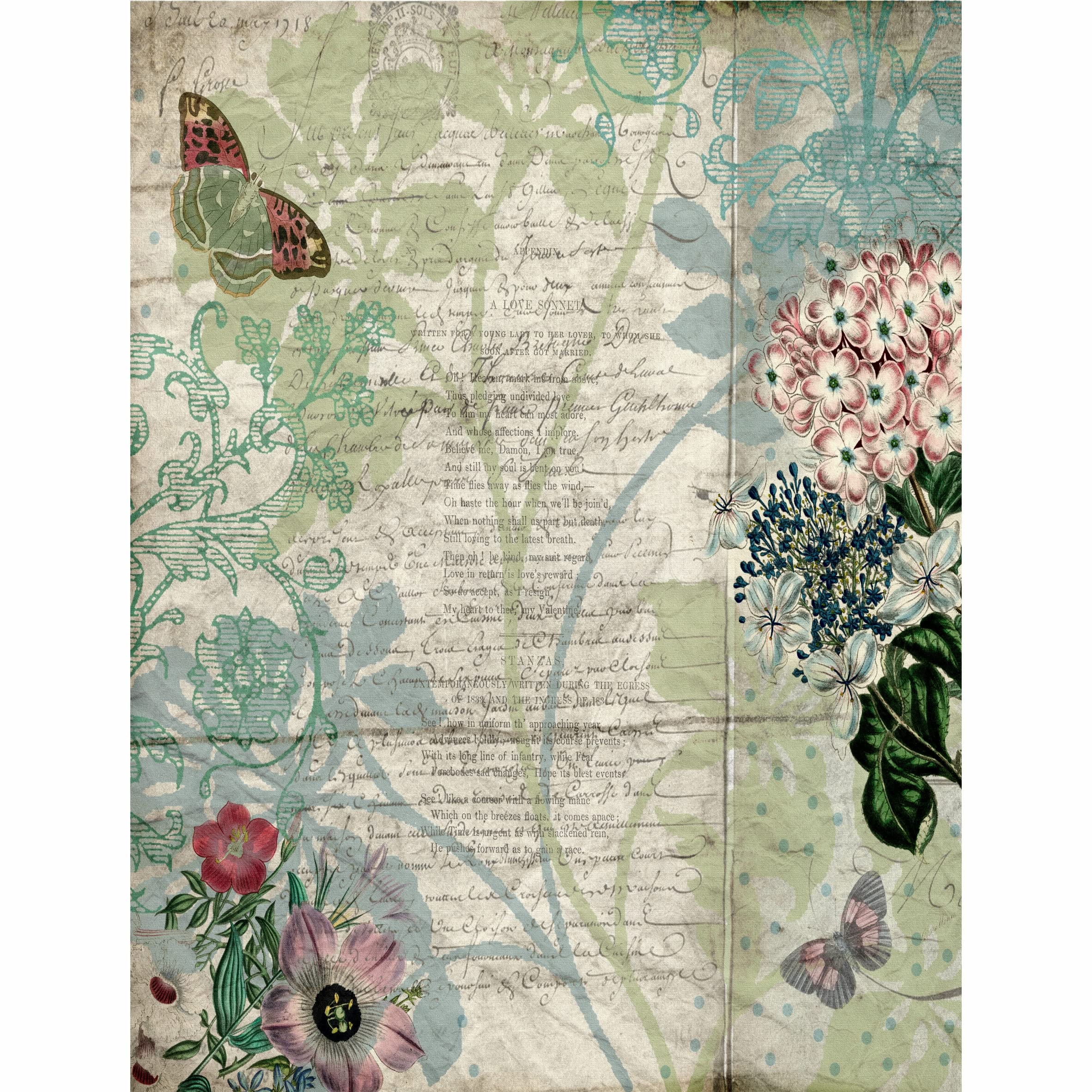 Distressed Wallpaper Rice Paper, 20.32 x 26.67 cm - 6 x Different Printed Mulberry Paper Images 30gsm Visible Fibres for Decoupage Crafts Mixed Media Collage Art