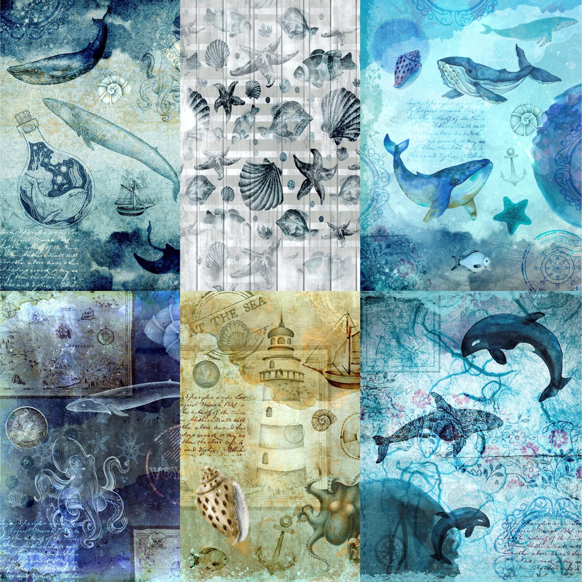 Sea Life Theme Mulberry Rice Paper, 20 x 26,6cm (6pc) - 6 Designs for Scrapbooking Cards Crafts, Decoupage by CRAFT KREATIVELY