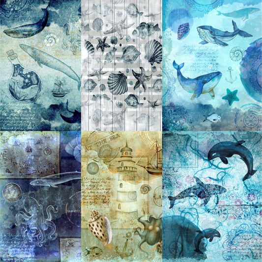 Sea Life Theme Mulberry Rice Paper, 20 x 26,6cm (6pc) - 6 Designs for Scrapbooking Cards Crafts, Decoupage by CRAFT KREATIVELY