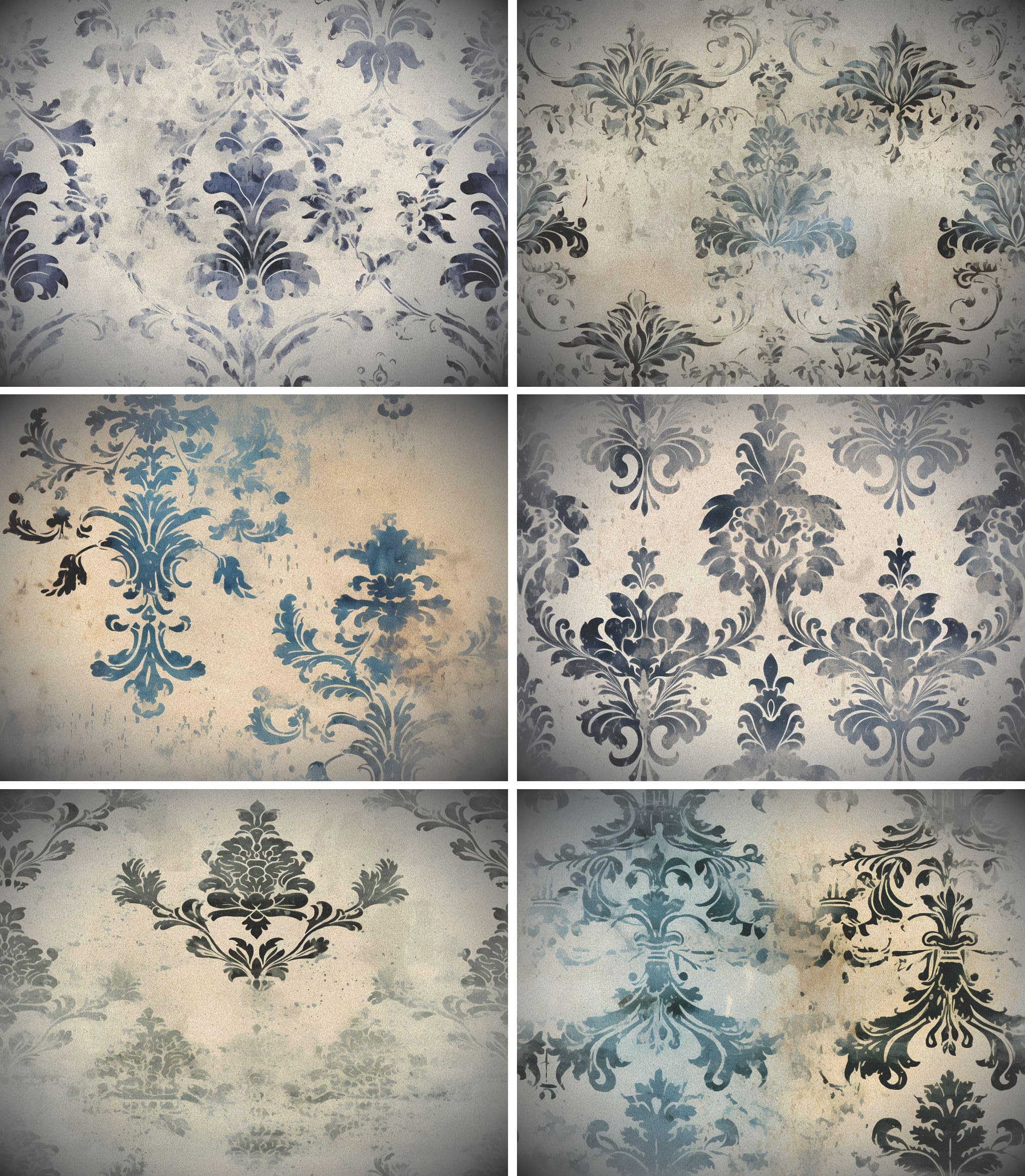 Faded Damask Rice Paper, 20 x 26,6cm (6pc) - 6 Designs for Scrapbooking Cards Crafts, Decoupage by CRAFT KREATIVELY