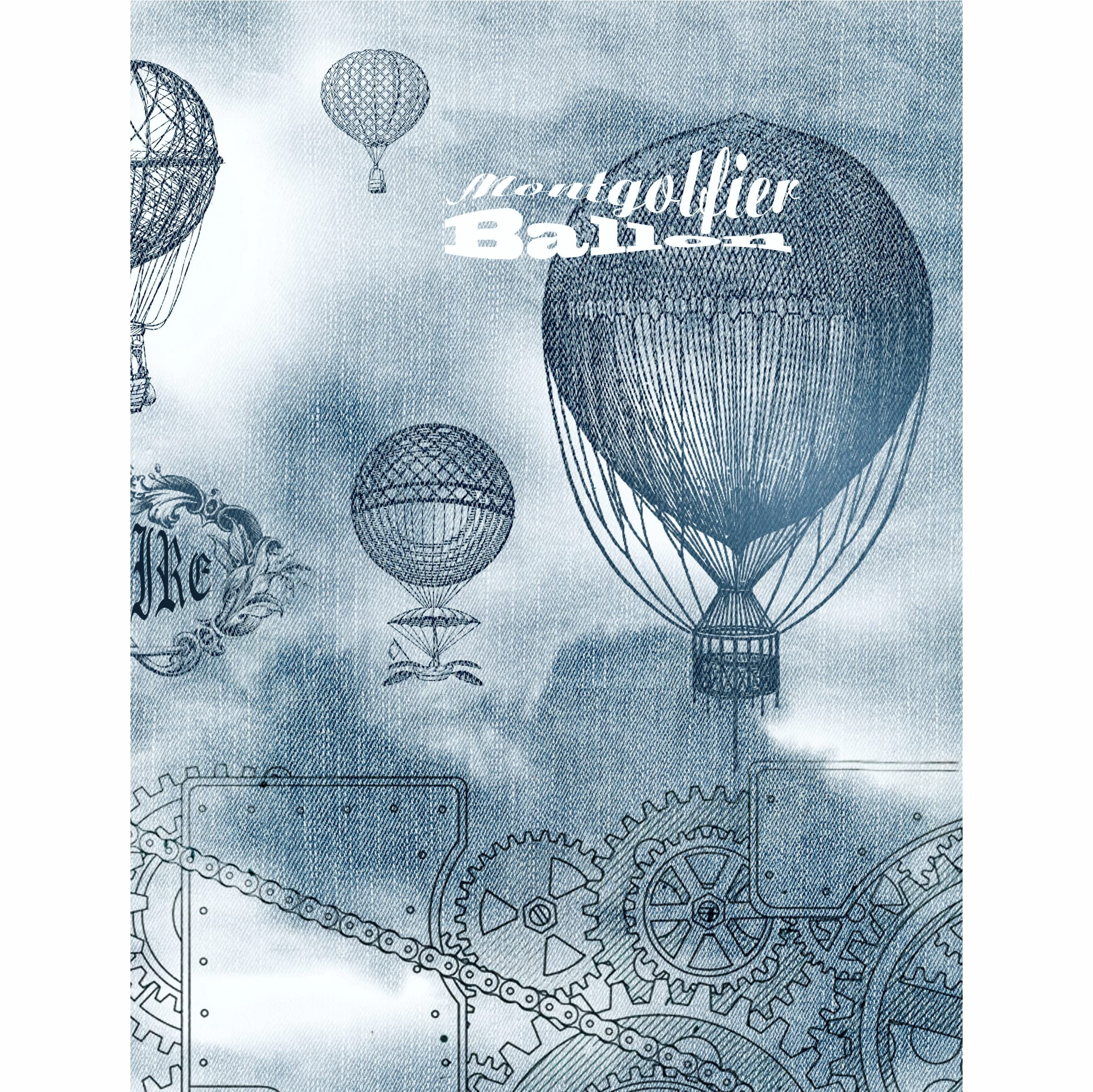 Denim Steampunk Mulberry Rice Paper, 20.5 x 26.5cm - 6 x Different Printed Mulberry Paper Images 30gsm Visible Fibres for Decoupage Crafts Mixed Media Collage Art