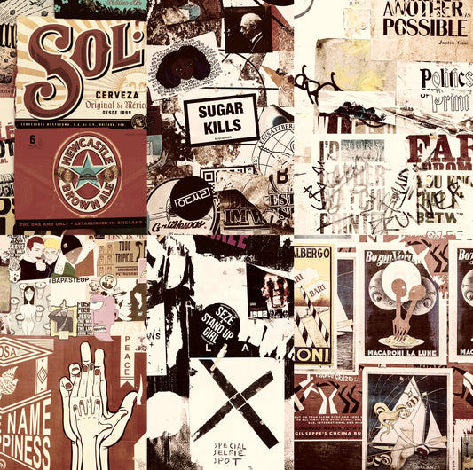 Street Art Theme Mulberry Rice Paper, 20.5 x 26.5cm - 6 x Different Printed Mulberry Paper Images 30gsm Visible Fibres for Decoupage Crafts Mixed Media Collage Art