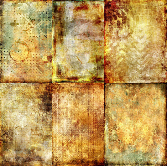 Distressed Background Rice Paper, 20.32 x 26.67 cm - 6 x Different Printed Mulberry Paper Images 30gsm Visible Fibres for Decoupage Crafts Mixed Media Collage Art
