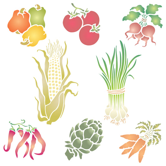 Vegetable Stencil - Corn Tomato Radish Pepper Chili Carrot Asparagus Scallions