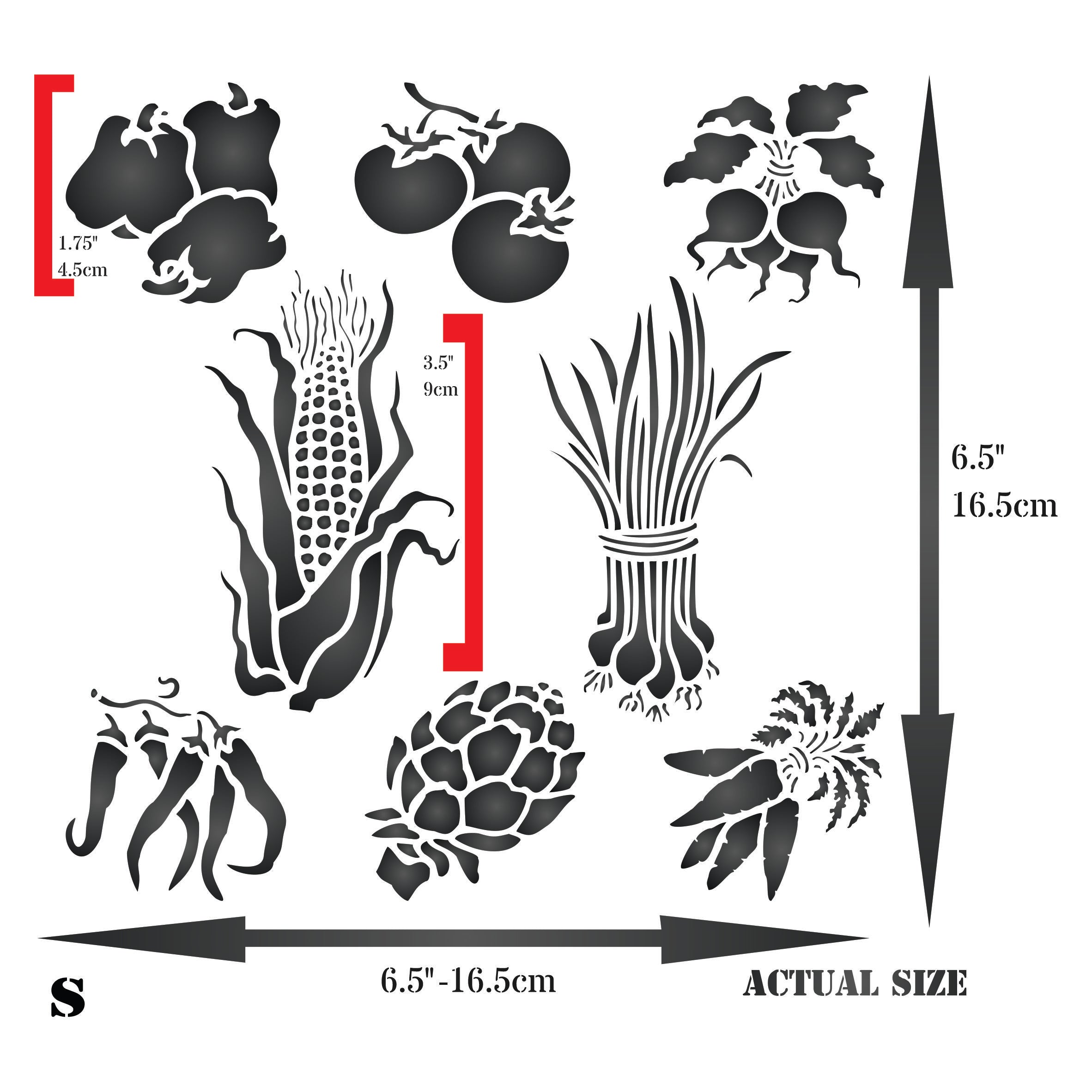 Vegetable Stencil - Corn Tomato Radish Pepper Chili Carrot Asparagus Scallions