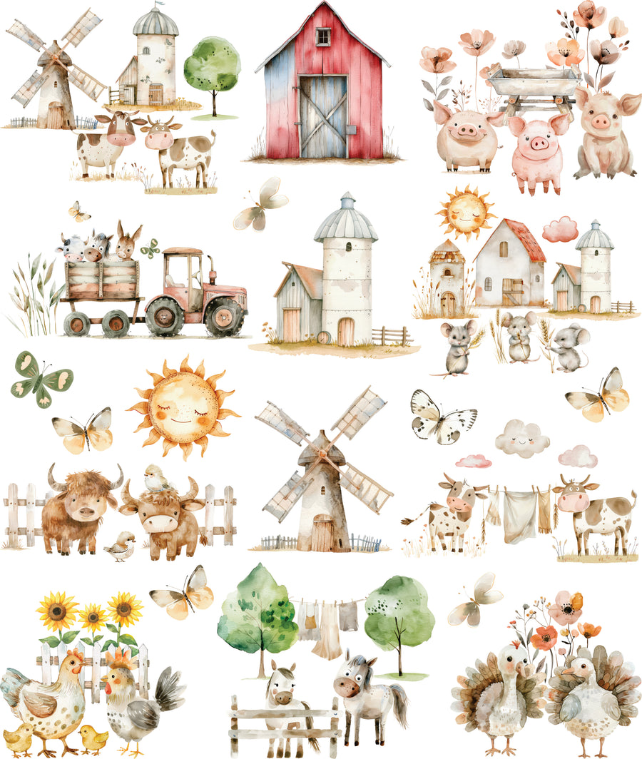 Boho Farm Decoupage Rice Paper, 11.5 x 14.5 inch - for Journal Cards Crafts