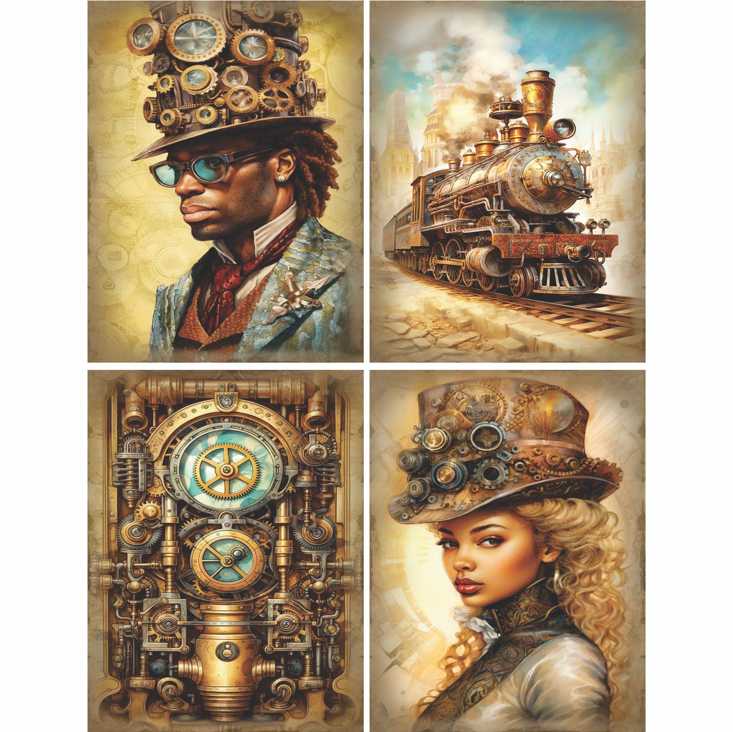 Steampunk Mulberry Rice Paper, 8 x 10.5 inch - for Decoupage Cards Crafts