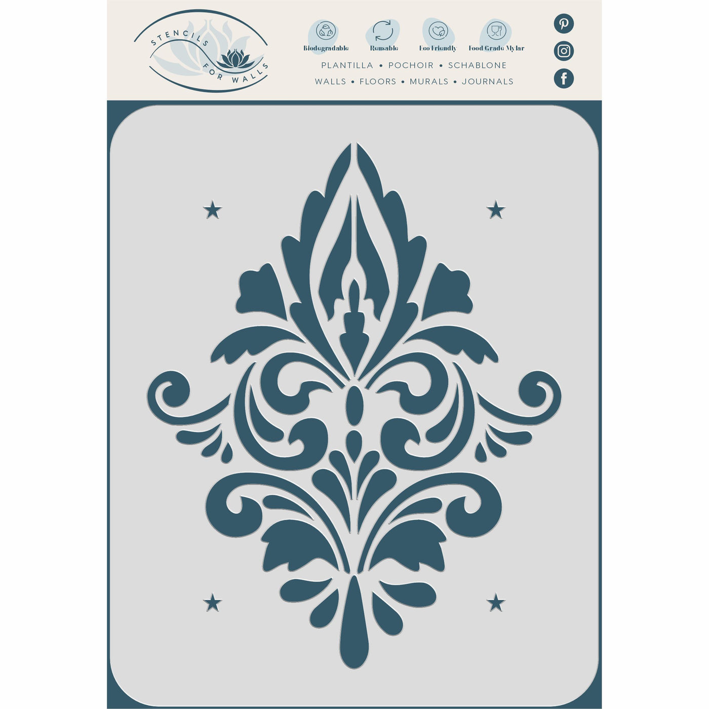 Simple Damask Stencil - Vintage Damask Simple Alloverpaper Pattern