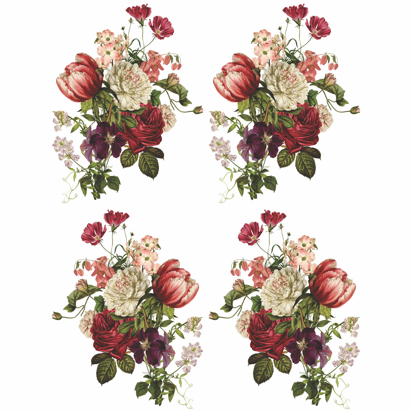 Burgundy Rose Bouquet Rice Paper- 6x 1 Bouquet Printed in 2 Sizes on 30gsm