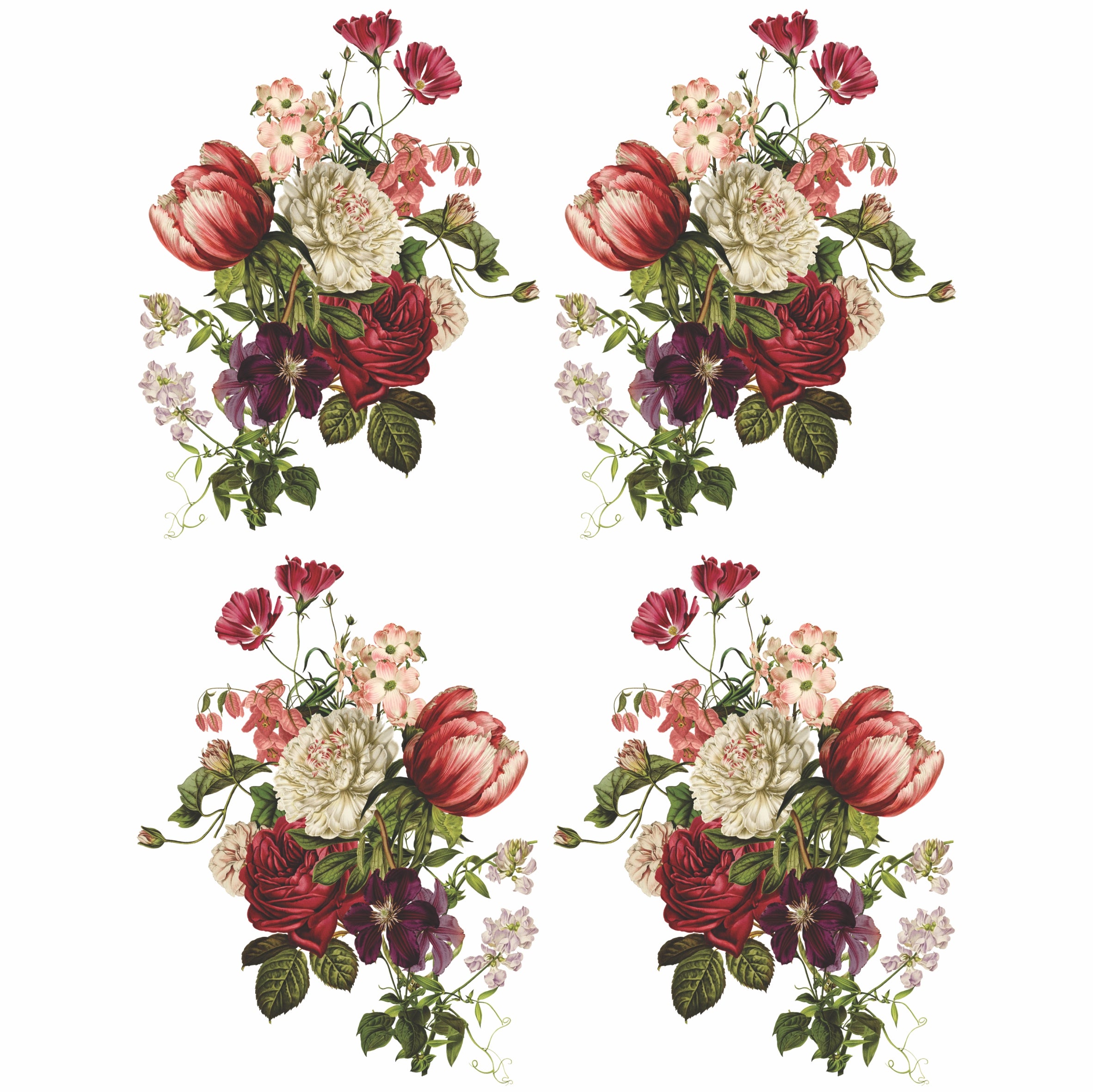 Burgundy Rose Bouquet Rice Paper- 6x 1 Bouquet Printed in 2 Sizes on 30gsm