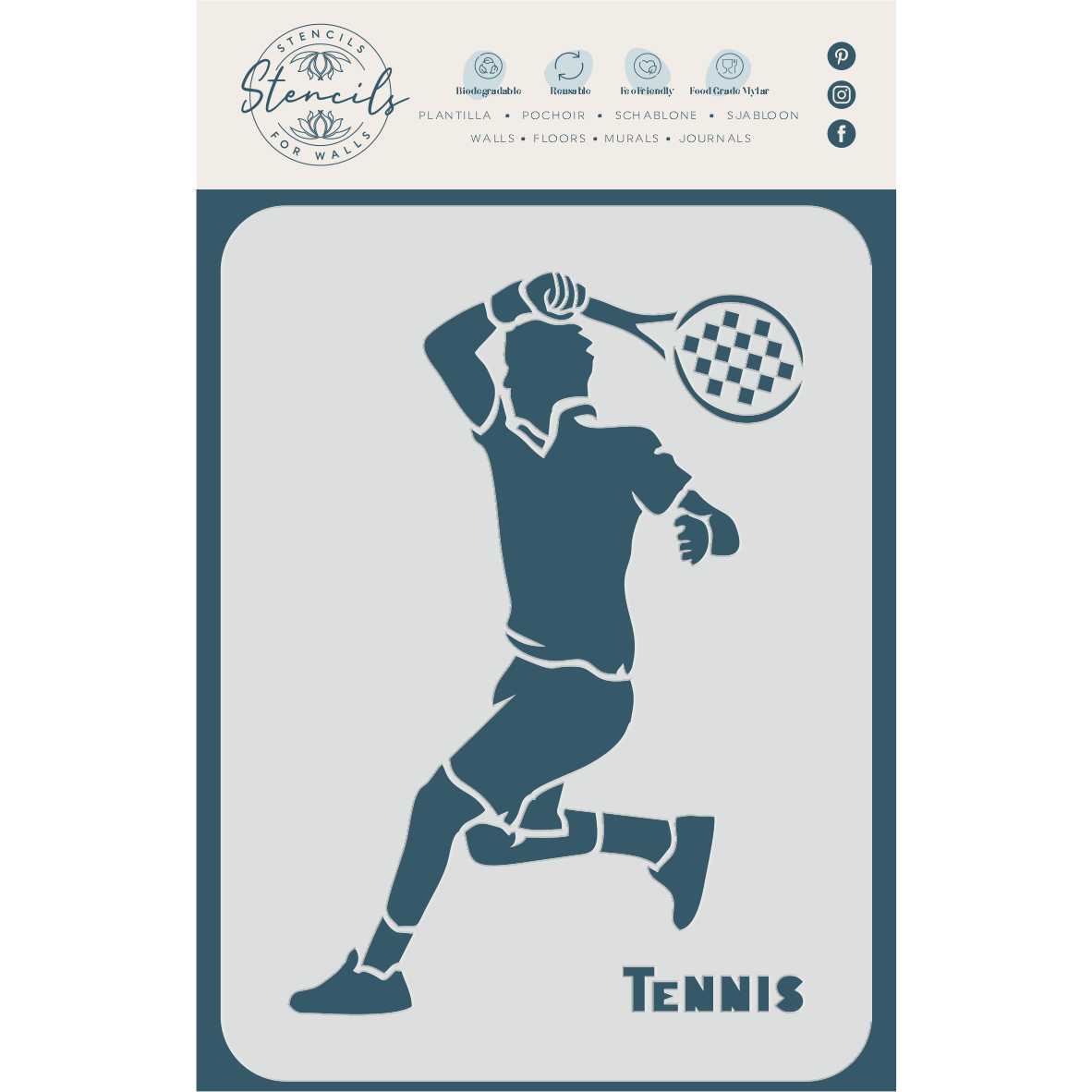 Tennis Stencil - Athlete Tennis Player Racket Word Quote