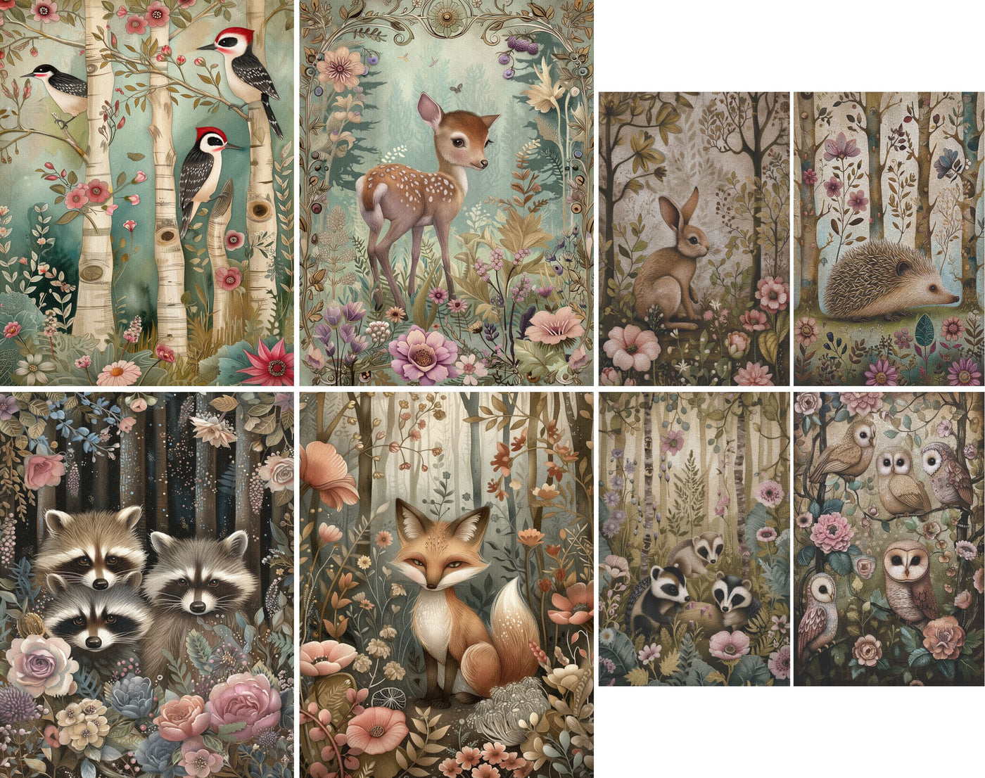 Forest Animals Decoupage Rice Paper, 8 x 10.5 inch - for Scrapbooking Cards Crafts