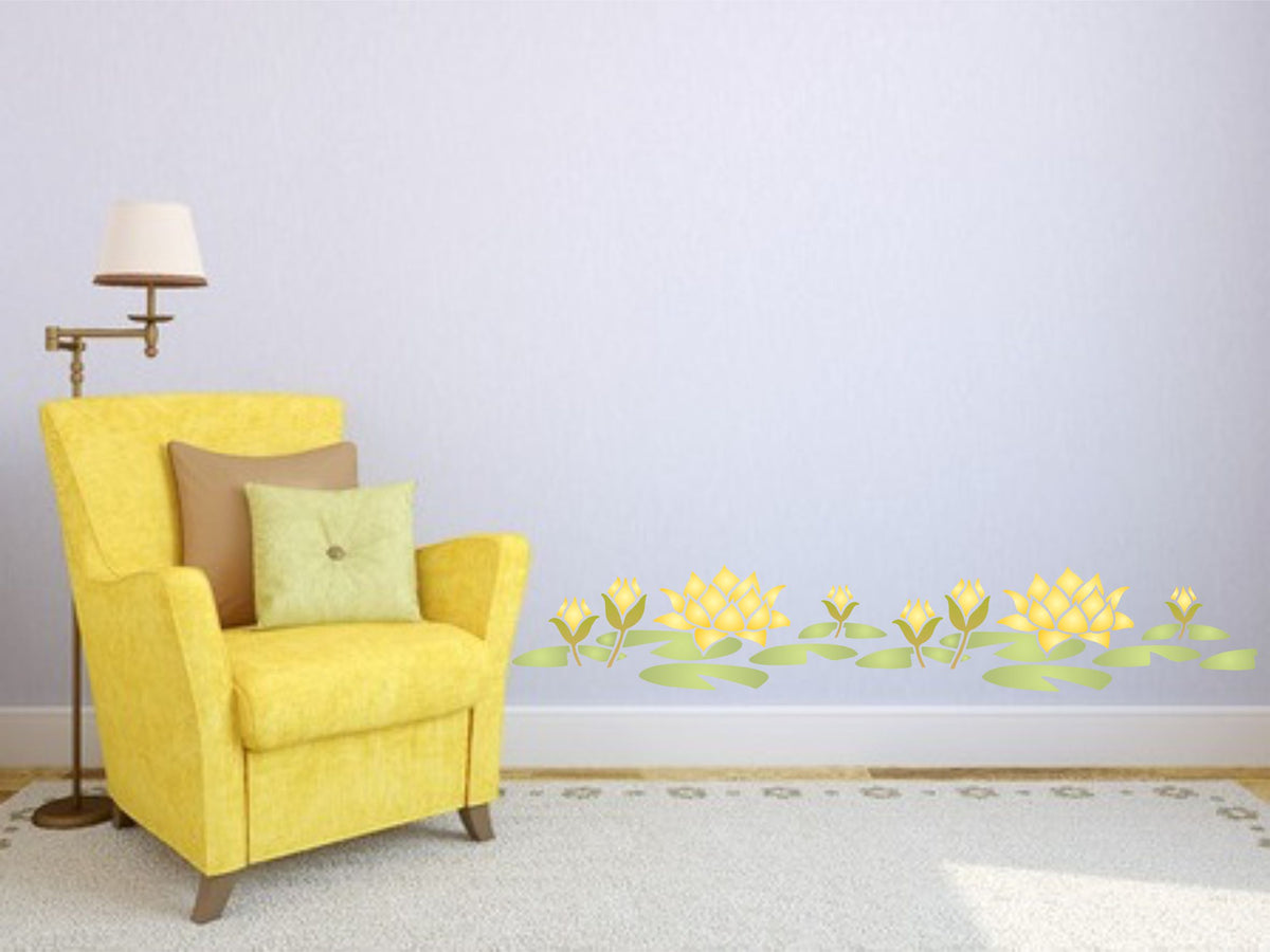 Water Lily Stencil, 7.62 x 11.43 cm - Classic Lily Flower Border